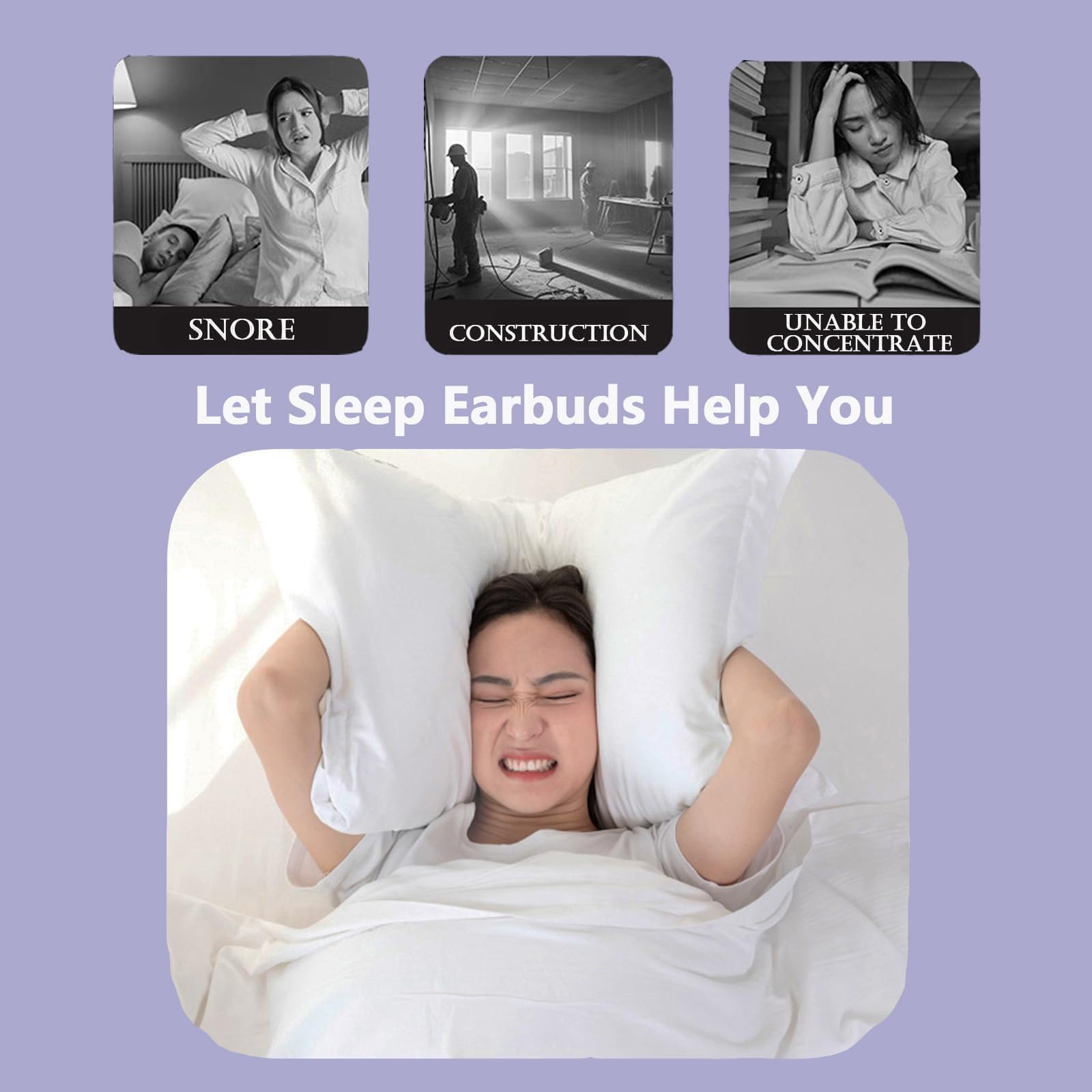 Xmenha Invisible Purple Bluetooth Sleep Earbuds for Side Sleepers - Wireless Noise Canceling Tiny Earbuds for Small Ears, Comfortable Hidden Headphones for Nighttime Use, Travel & Meditation