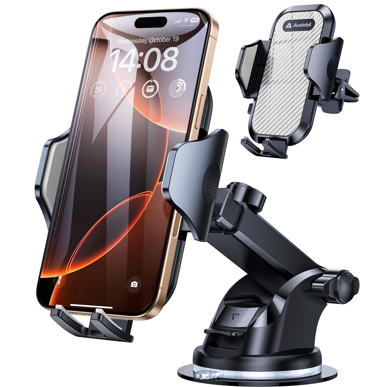 andobil Universal Car Phone Holder - Military-Grade Strong Suction Dashboard & Windshield Mount for iPhone 16/15/14/13/12 Pro Max, Samsung S25/S24/S23 - Perfect for Hands-Free Driving, GPS Navigation & Road Trips