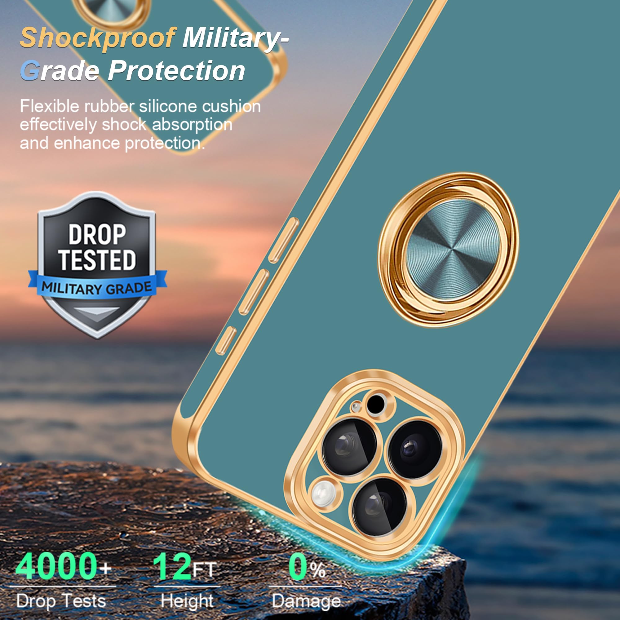 **Magnetic Shockproof iPhone 15 Pro Max Case with 360° Ring Holder & Kickstand – Slim Thin Protective Cover for Men & Women (6.7