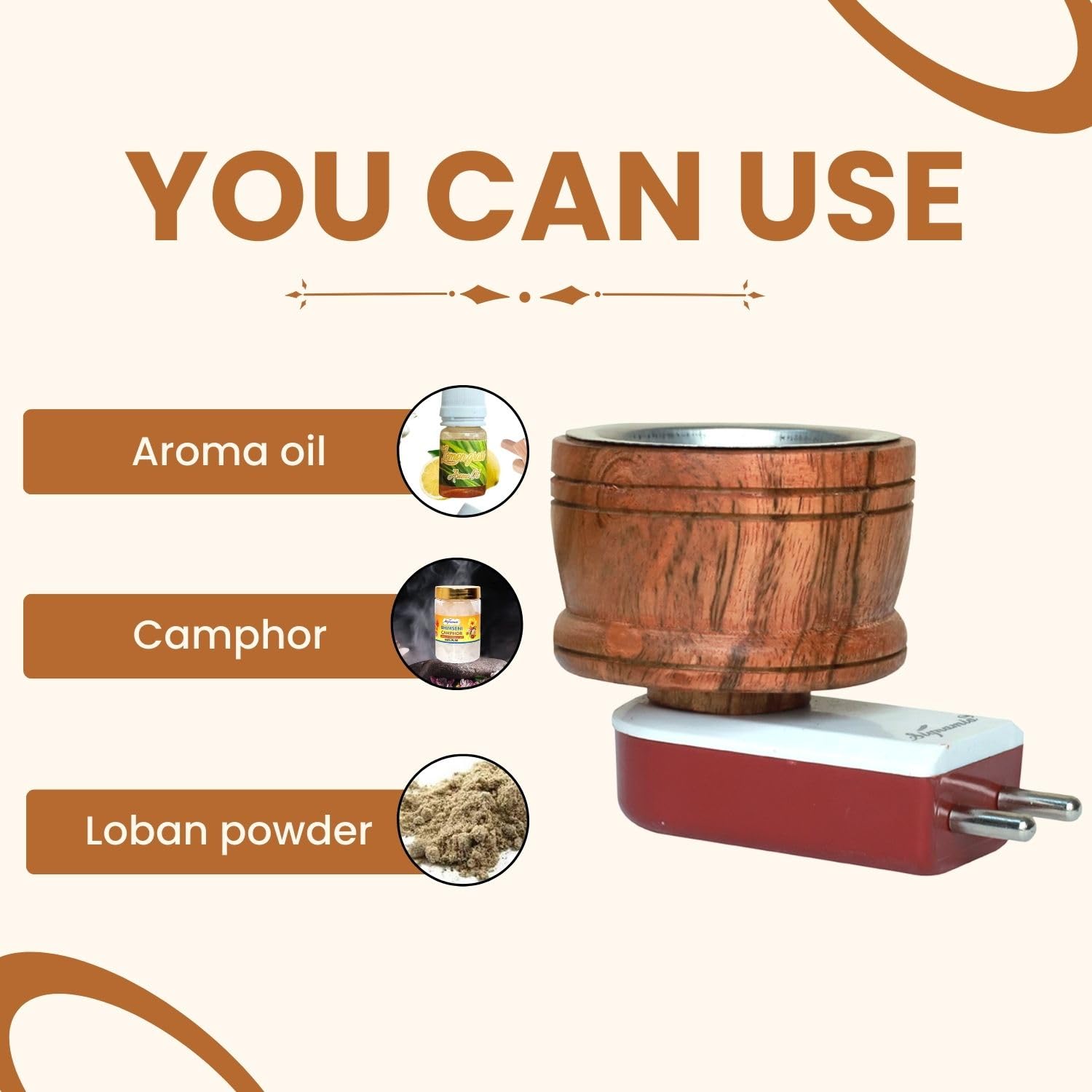 Premium SIGNAMIO® Kapoor Kapur Dani Camphor Karpuram Bakhoor Oud Aroma Oil Diffuser & Incense Burner - Sheesham Wood Electric Stand for Home Fragrance, Room Freshener, Meditation & Yoga Space | DN-1 Model