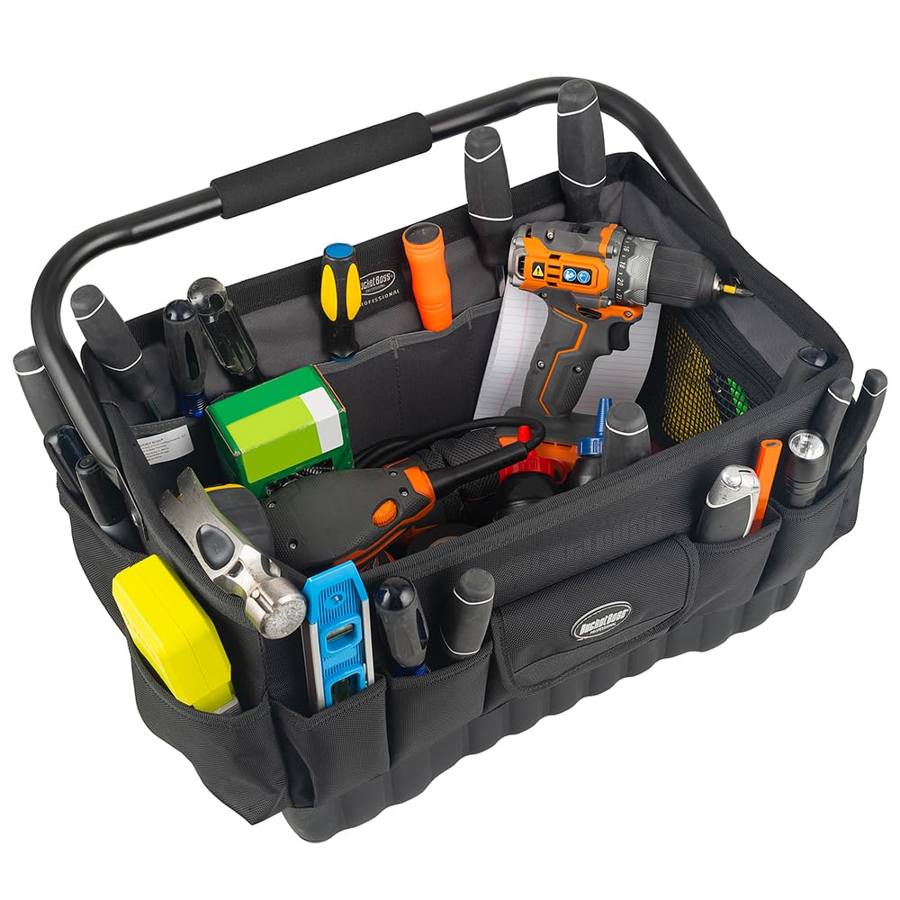 Bucket Boss Pro Tool Tote 18 - Heavy Duty Professional Series Tool Bag (74018) in Black - 18 Inch Organizer for Construction, Electricians & DIY Projects