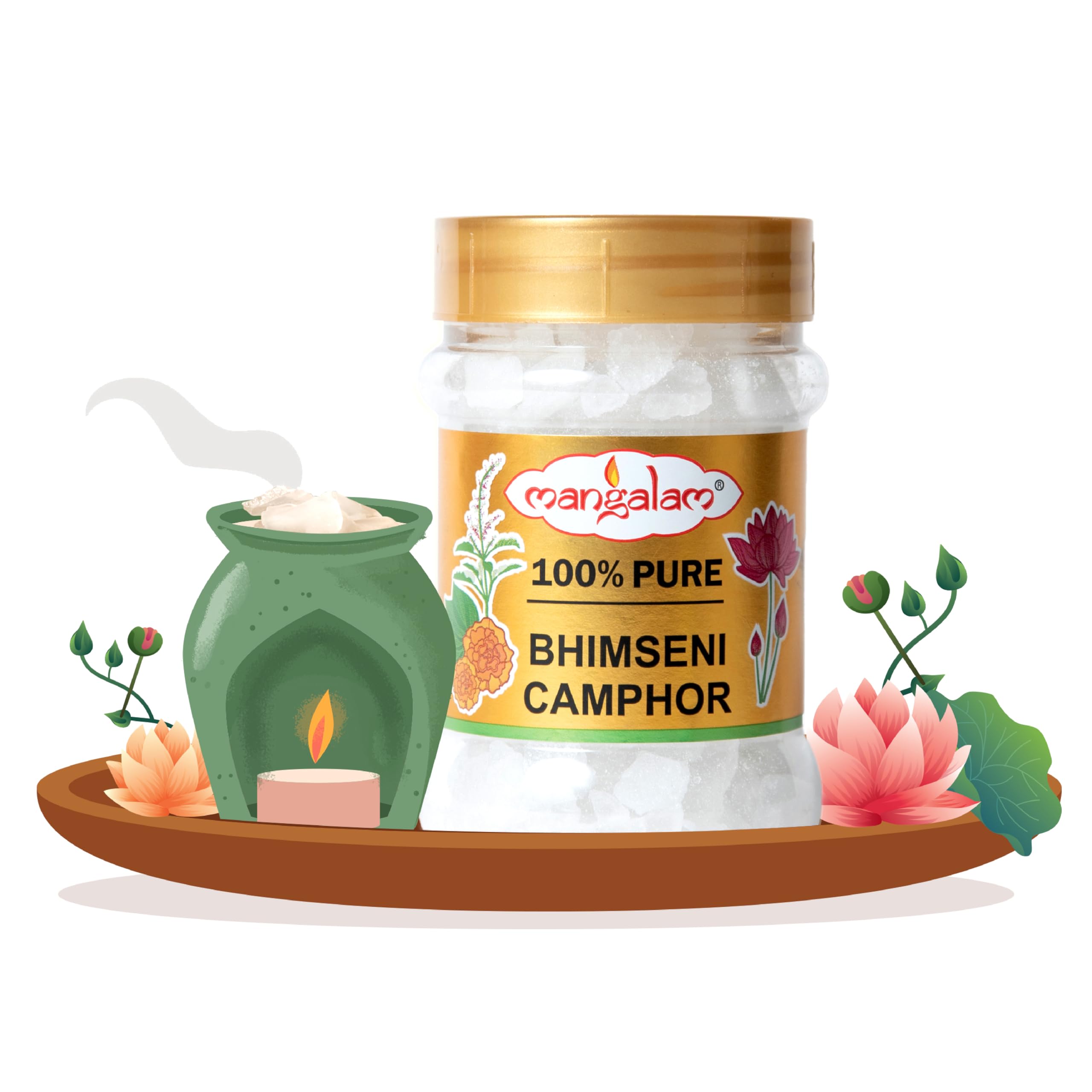 Pure Bhimseni Camphor 100g Jar | 100% Organic & Natural | Puja, Aromatherapy, Meditation, Home Fragrance | Long-Lasting Sweet Scent for Spiritual Ceremonies, Stress Relief & Air Purification