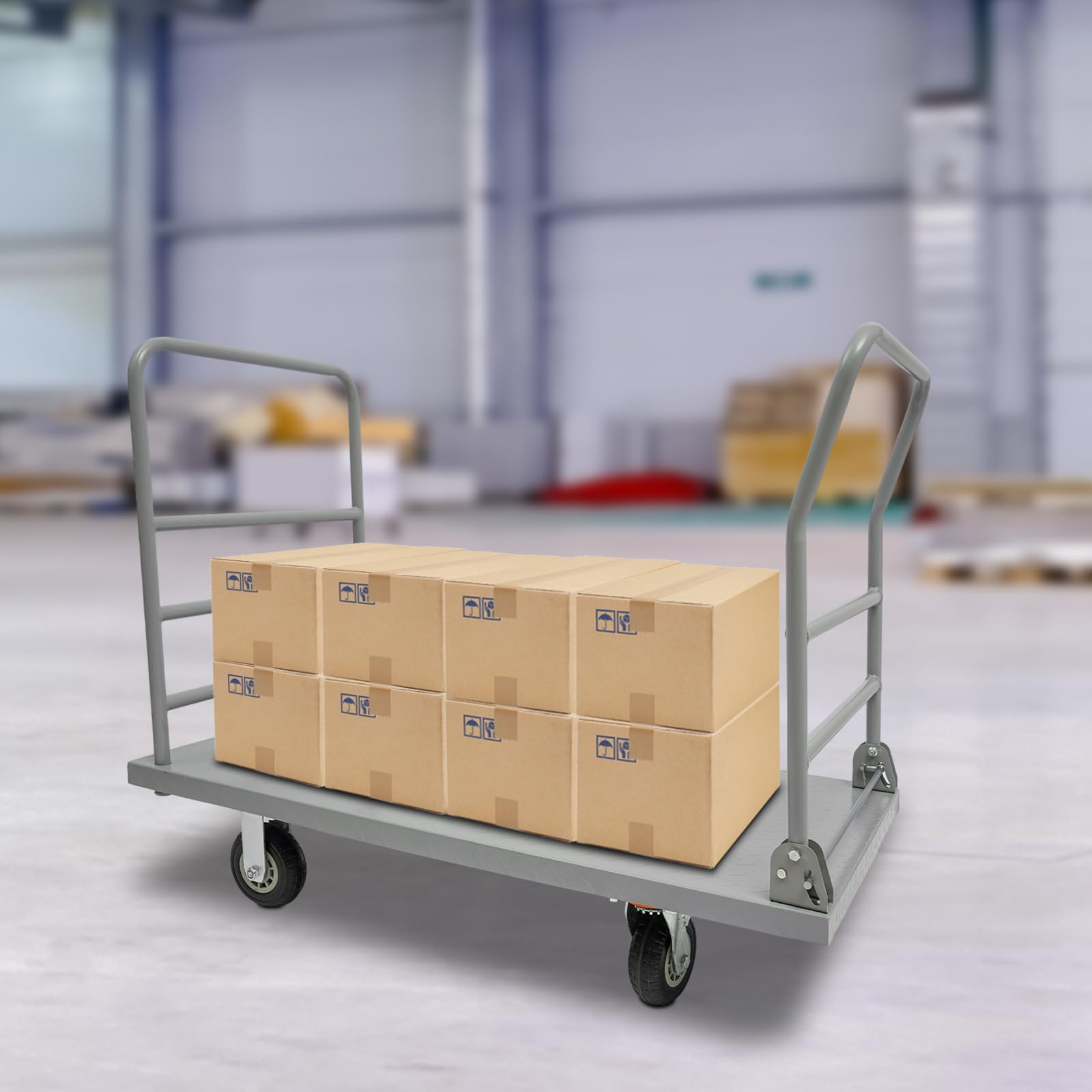 48in x 24in Heavy Duty Platform Truck Cart - 2200LBS Capacity Foldable Push Cart Dolly with 6'' Wheels & Detachable Rear Guardrail | Steel Moving Platform Truck for Warehouse, Home & Industrial Use