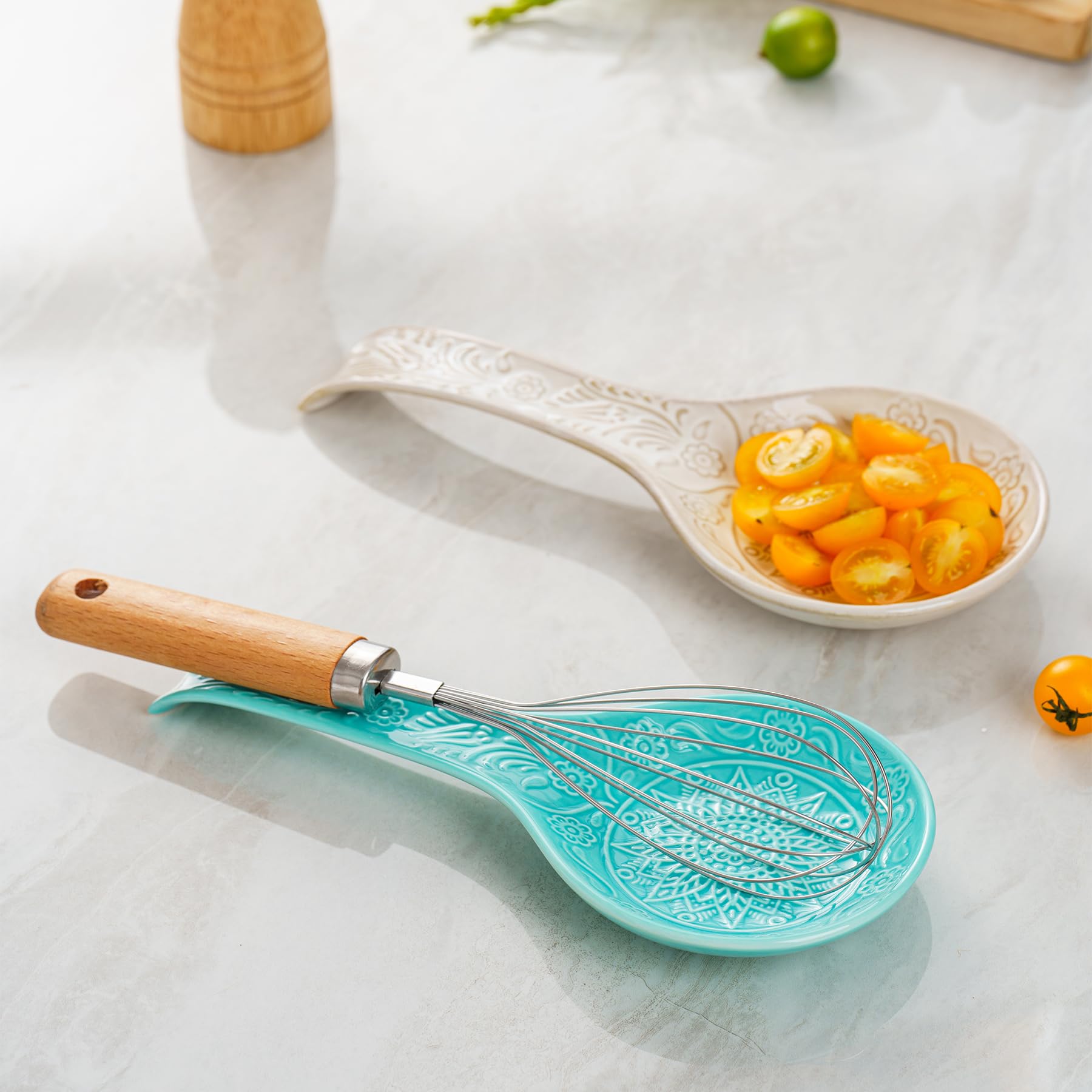 9 Inch Large Ceramic Spoon Rest - Turquoise Kitchen Counter Holder, Dishwasher Safe Kitchen Accessories - Perfect for Cooking, Serving & Organizing Utensils