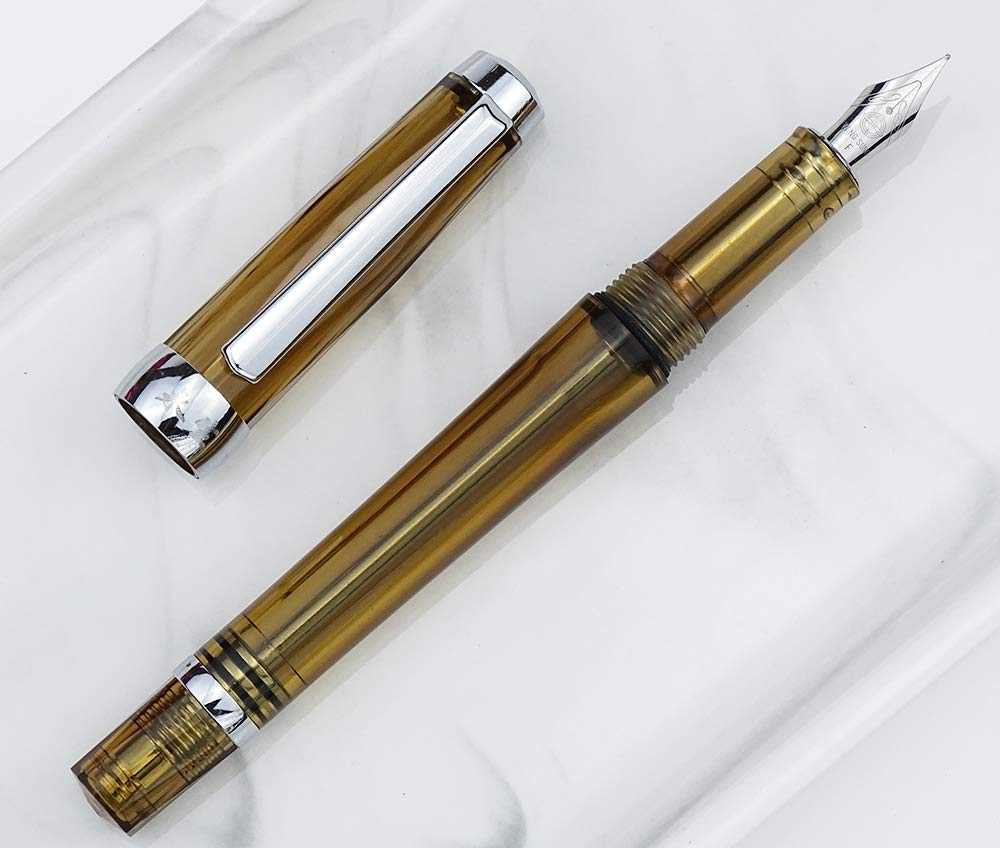 Lanxivi 3-Piece Transparent Fountain Pen Set - Yongsheng 3013 Fine Nib Vacuum Filling System (Purple, Brown, Clear) for Calligraphy, Journaling & Office Writing