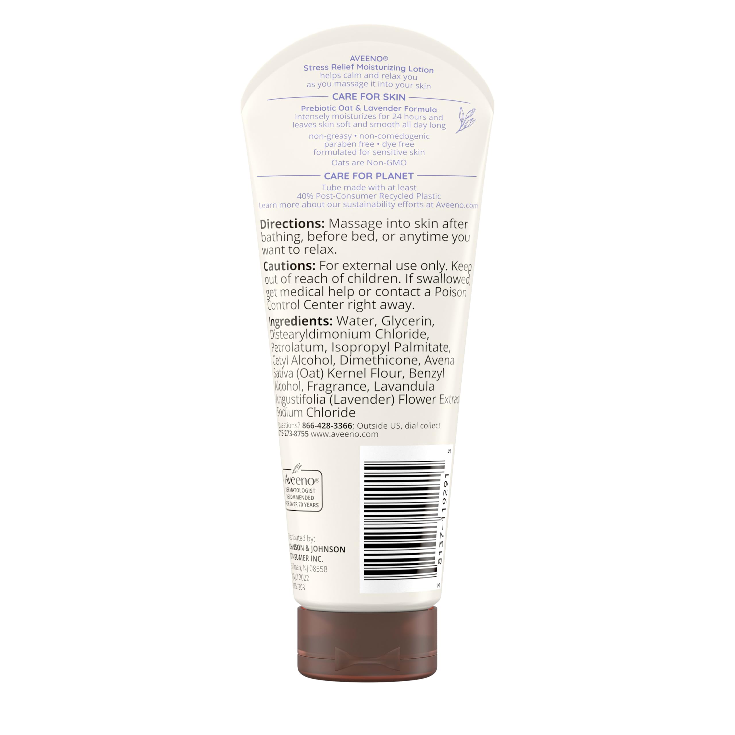 Aveeno Stress Relief Moisturizing Body Lotion with Lavender & Prebiotic Oat - Calming Dry Skin Care, Non-Greasy Formula, Travel Size 2.5 fl oz (12 Pack) - Perfect for Relaxation, Bedtime Routine & Airplane Travel