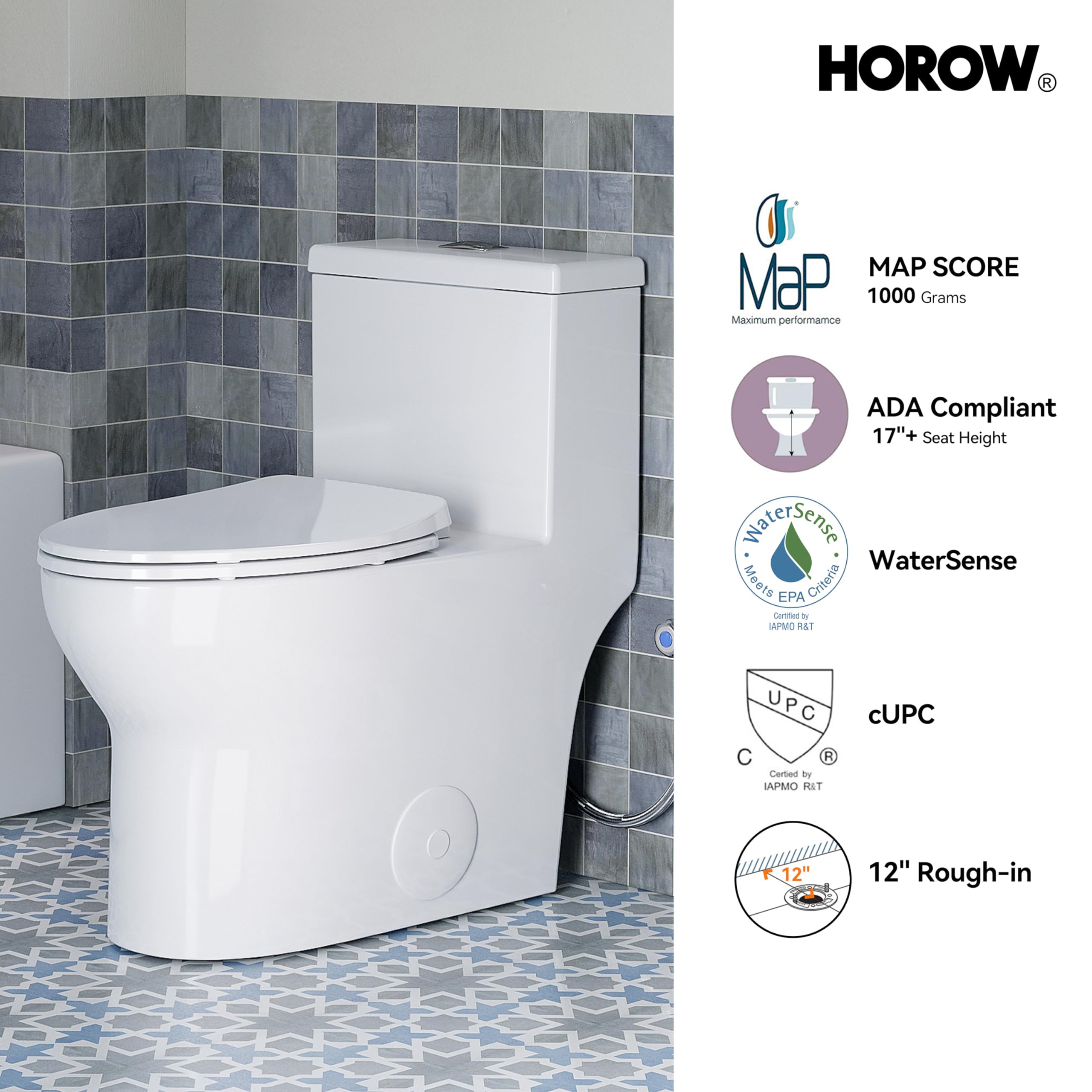 HOROW T0350W ADA Compliant One Piece Toilet - 17