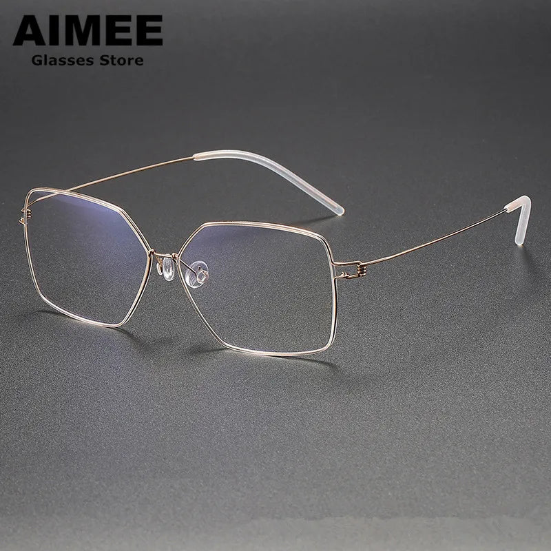 Aimee Women's Full Rim Polygon Square Screwless Titanium Eyeglasses Frame 61008 - Lightweight & Durable Glasses for Work, Reading, and Fashion Accessories