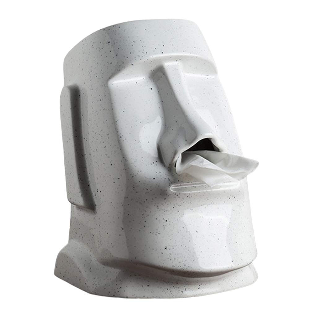 Easter Island Moai Statue Tissue Box Cover - Decorative Toilet Paper Holder & Napkin Dispenser for Bathroom, Dresser, Nightstand, Desk - White Home Decor for Easter, Tiki Party & Polynesian Theme Decorations