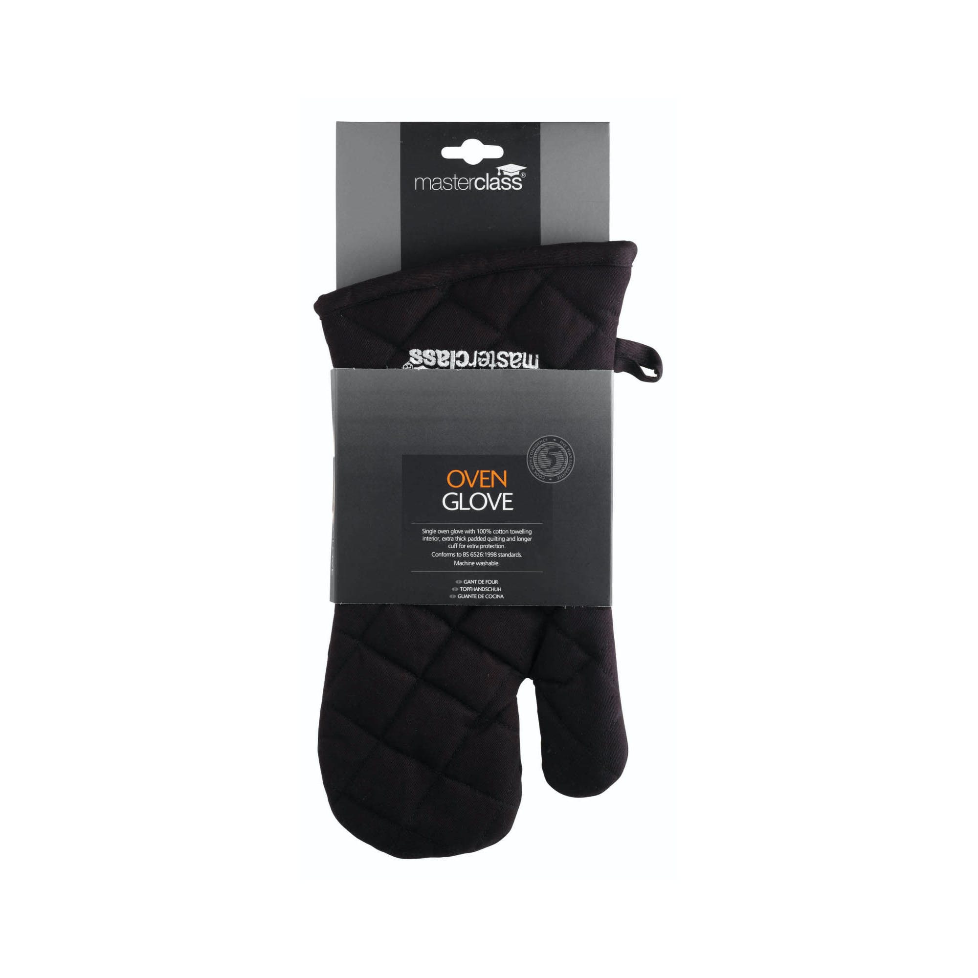 Premium Heat-Resistant Oven Glove for Baking, Grilling & Cooking - Professional Grade Black MasterClass Deluxe Single Oven Mitt for Kitchen & BBQ Safety