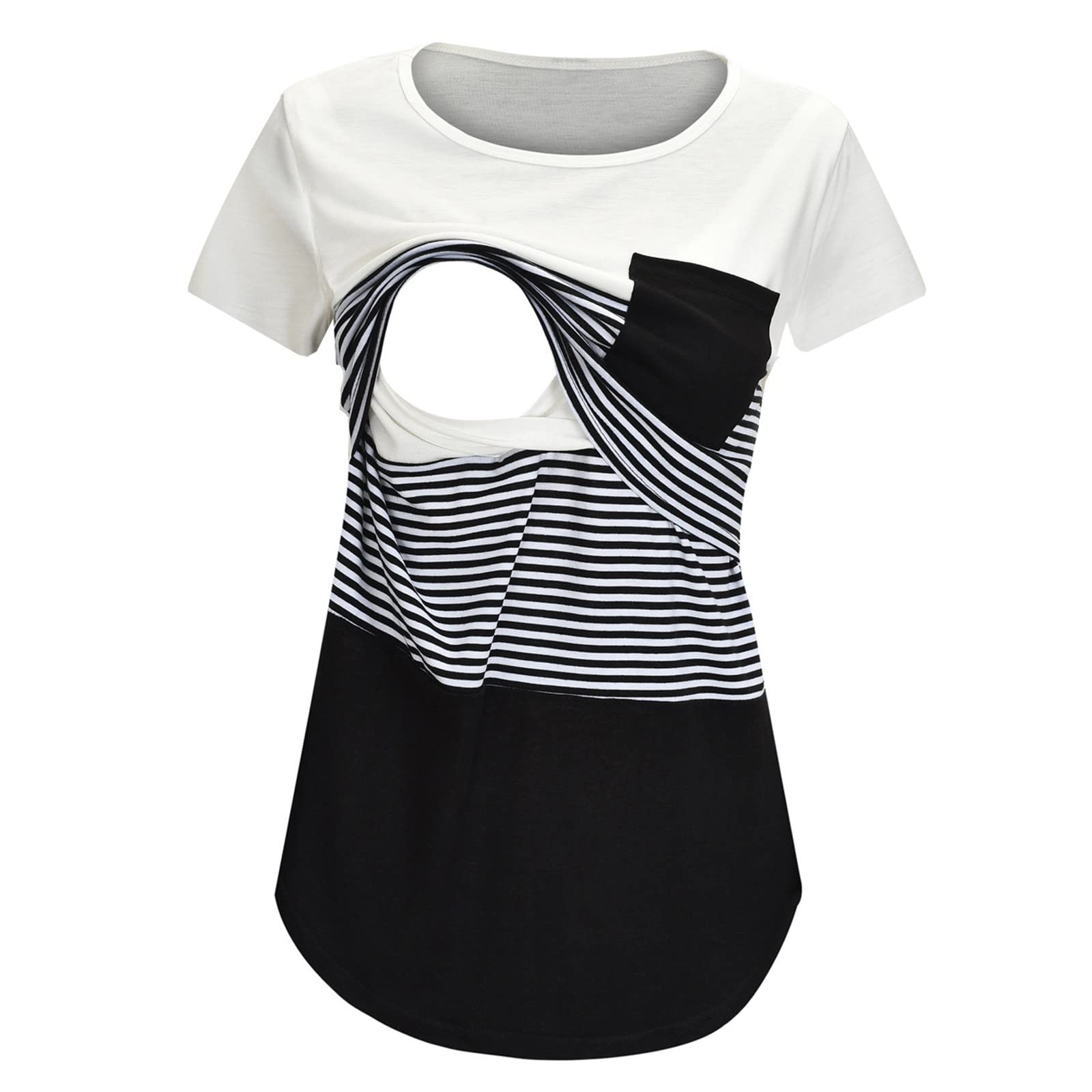 Comfortable Maternity Nursing Tops for Women - Striped Breastfeeding Shirts with Short Sleeves | Perfect for Pregnancy, Nursing & Everyday Wear