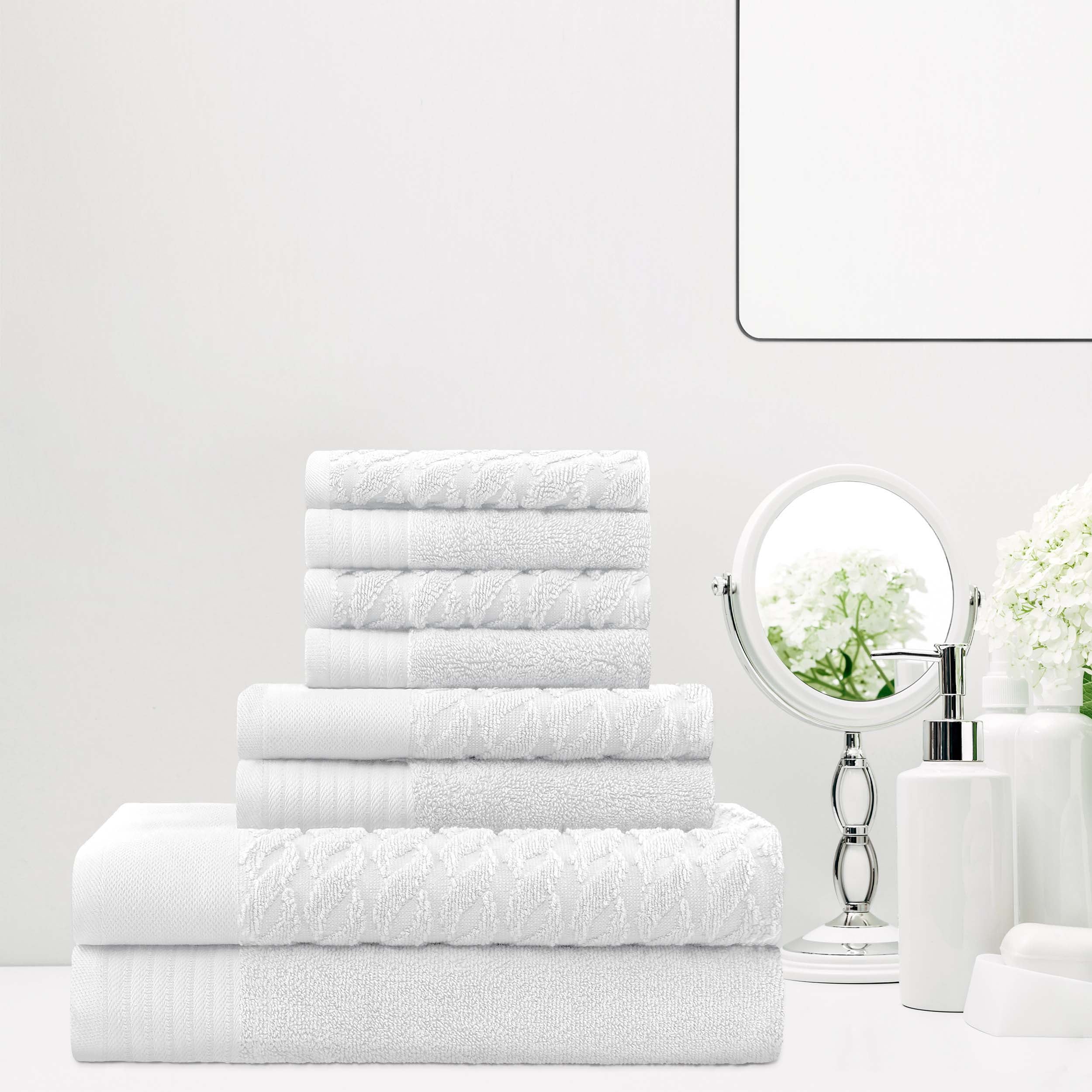 Premium 8-Piece Turkish Cotton Jacquard Herringbone & Solid Bath Towel Set - Ultra Soft & Absorbent Luxury Towels for Spa, Hotel & Home Use
