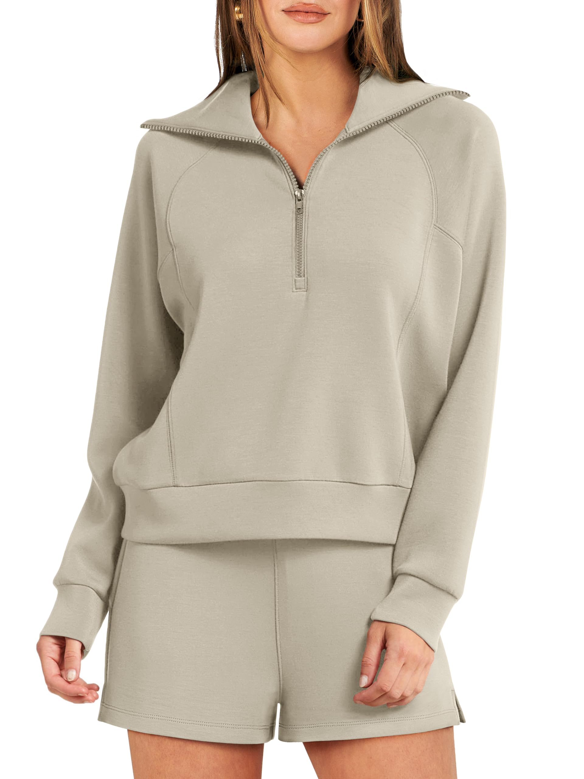 ANRABESS Women's 2 Piece Oversized Half Zip Sweatsuit Set - Comfy Short Sleeve Lounge Outfit for Fall 2023 | Casual Wear, Home Relaxing & Street Style Fashion