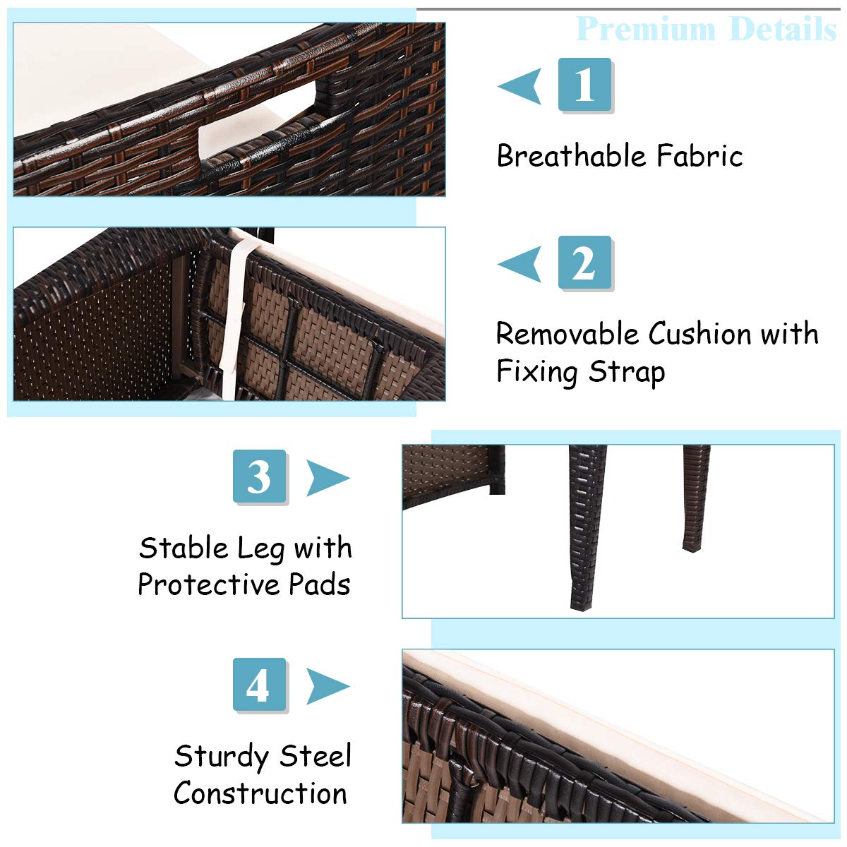 Tangkula 3-Piece Brown Outdoor Rattan Dining Set - Patio Bistro Table with Tempered Glass & Cushioned Wicker Chairs - No Assembly Required - Space Saving Furniture for Courtyard, Balcony, Garden, Backyard & Small Outdoor Spaces