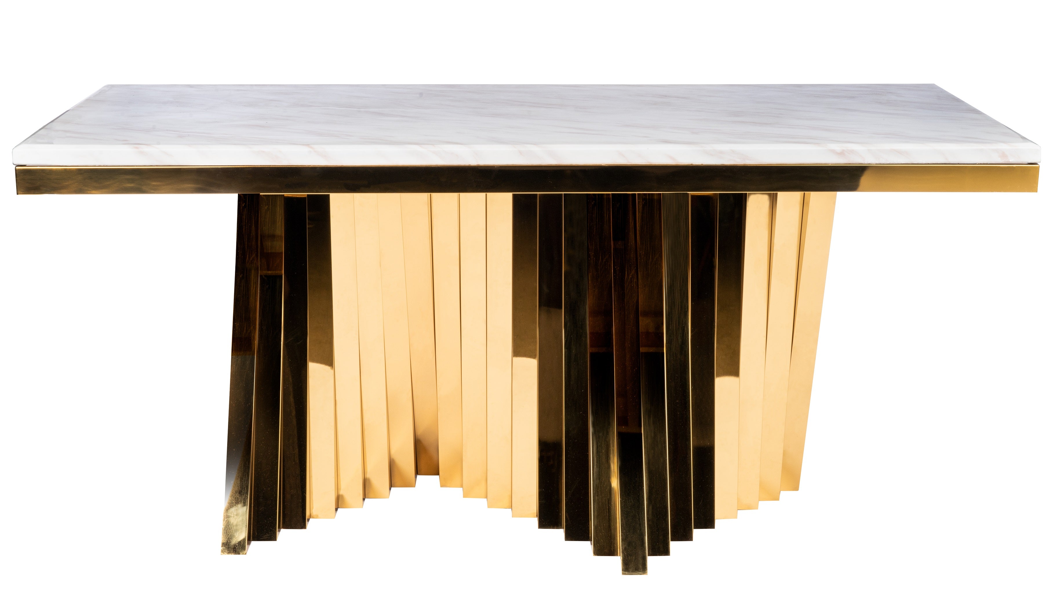 Gold Rectangular Marble Top Dining Table with Waterfall Edge - Elegant Modern Kitchen & Dining Room Furniture for Home Decor & Entertaining