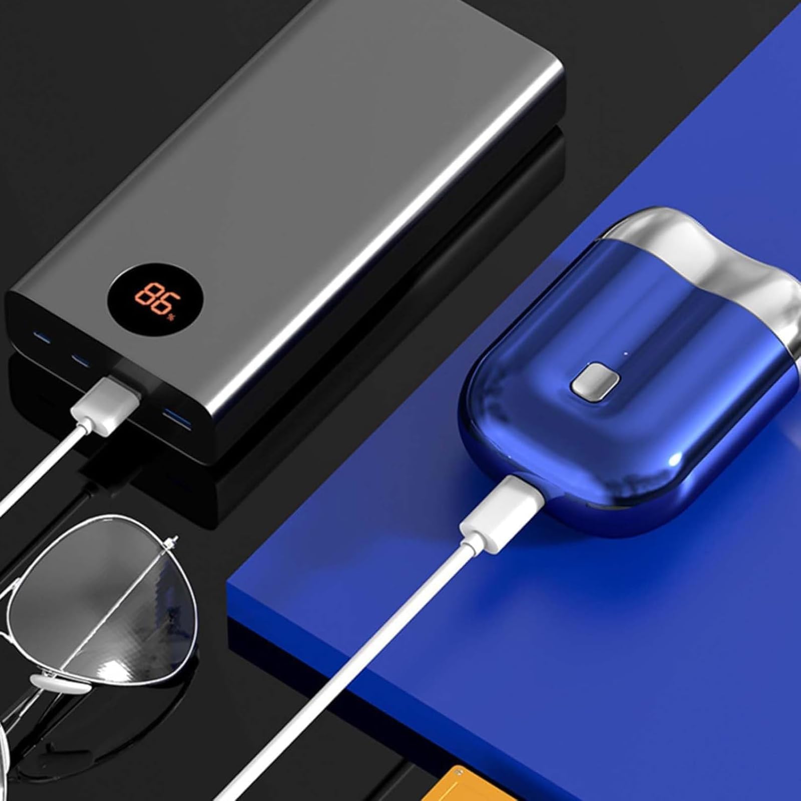 New Model Mini Dual-Head Electric Shaver - Portable & Washable Travel Razor for Men, Compact Pocket Size Shaving with Double Head Design (Blue) - Perfect for Travel, Gym & Daily Use