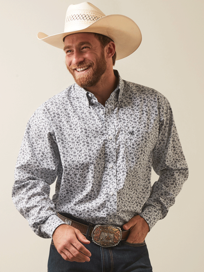 Ariat Men's Wrinkle-Free Fortune Classic Fit Shirt - Grey | Comfortable Casual & Work Wear for Outdoor Activities & Office