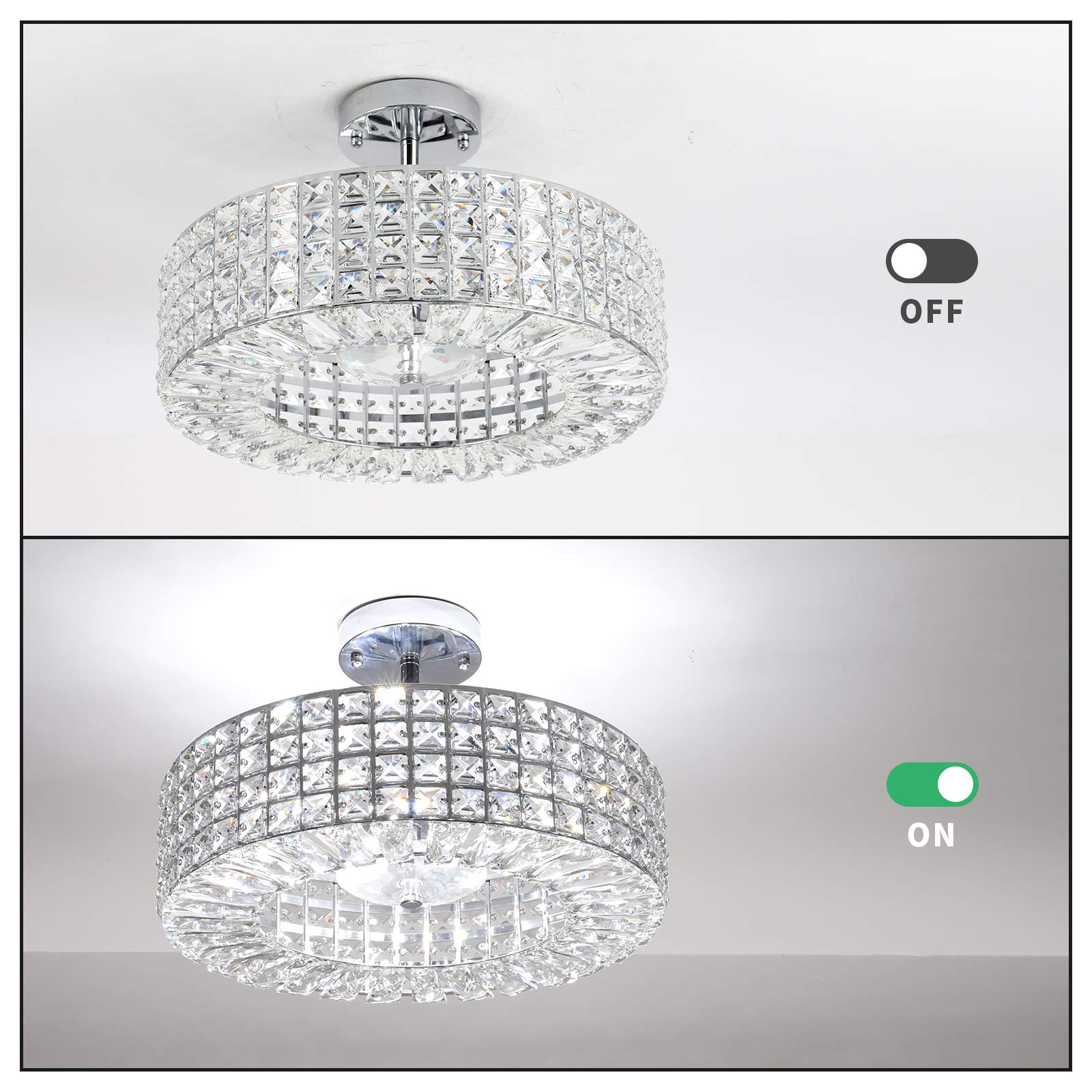 Modern Crystal Semi Flush Mount Ceiling Light Fixture - 5-Light Design with G9 Bulb for Hallway, Kitchen, Dining Room & Living Room - Elegant Home Lighting for Entryways and Open Concept Spaces
