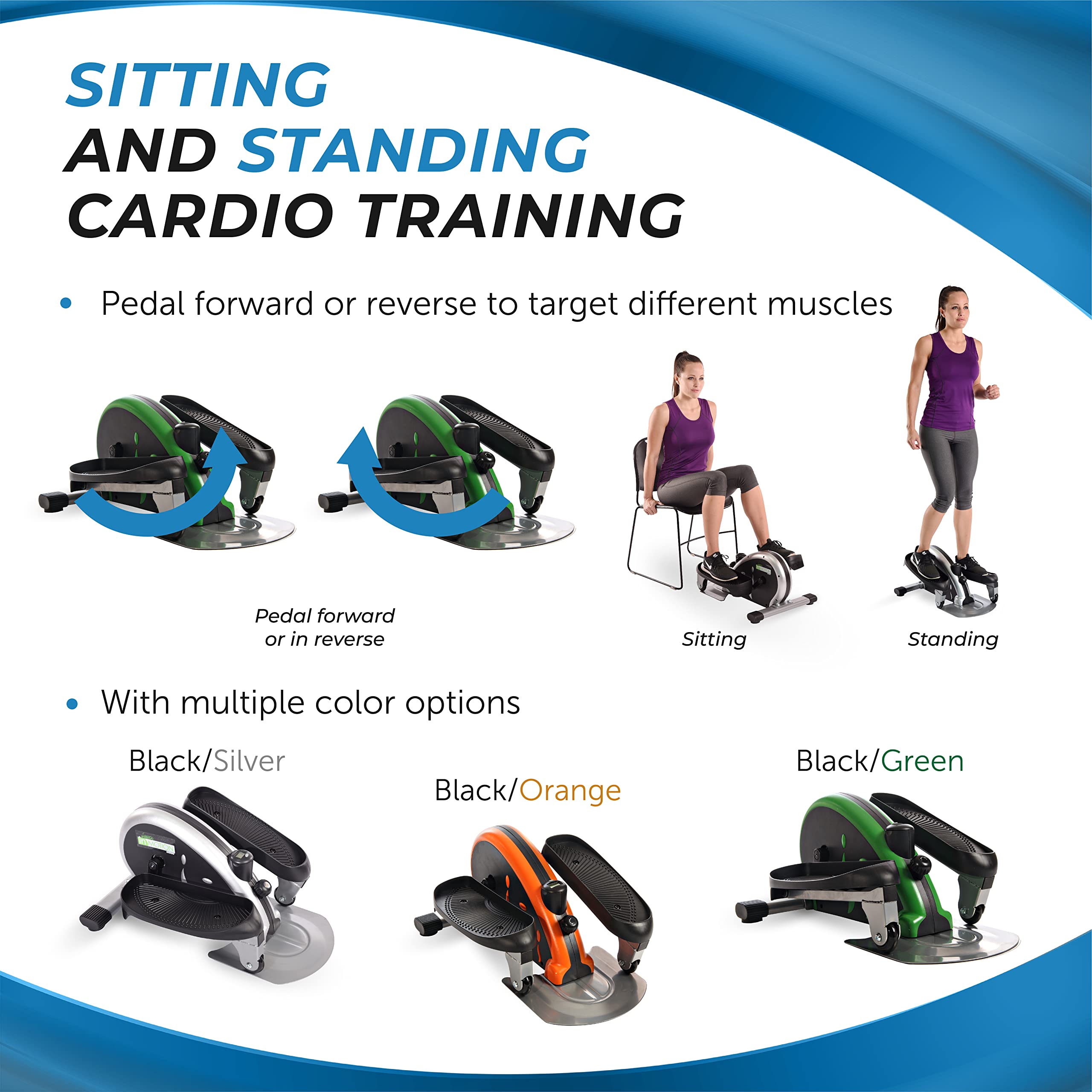 Stamina Inmotion Compact Strider Under Desk Elliptical Machine - Portable Foot Pedal Exerciser for Home & Office - Seated or Standing Low Impact Workout Equipment for Fitness, Rehabilitation & Active Sitting