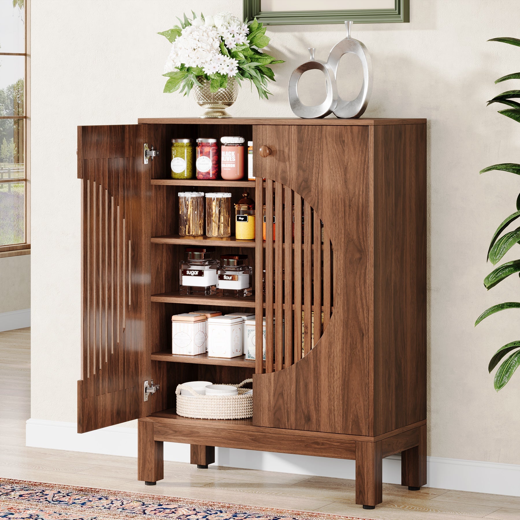 5-Tier Sideboard Buffet Cabinet - Farmhouse Style Kitchen Storage with Removable Shelves | Perfect for Dining Room, Living Room & Home Organization