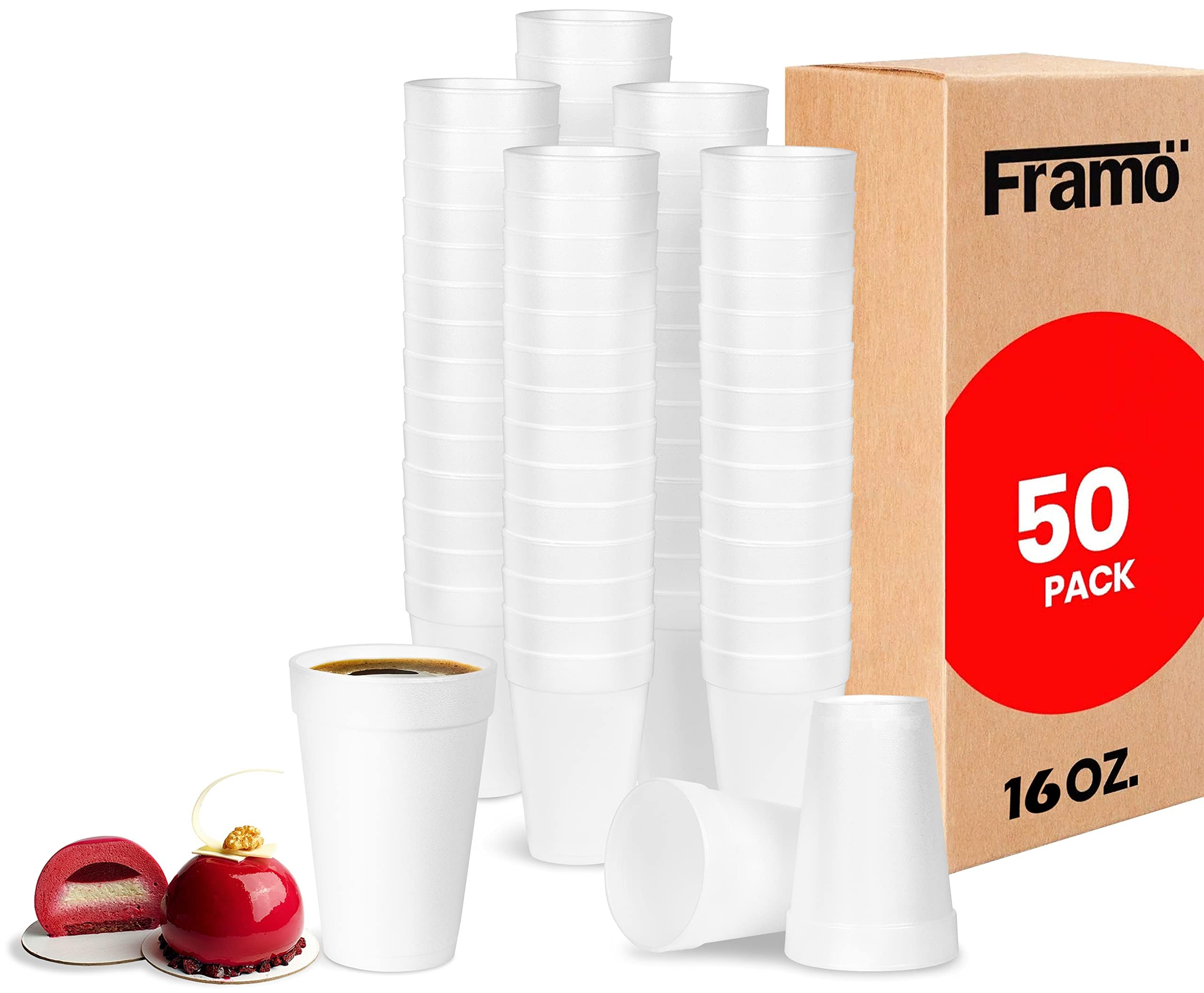 FRAMO 16 oz Insulated Foam Cups - Disposable Coffee Cups for Hot & Cold Beverages, Party Supplies for Picnics, BBQs, Travel & Events - Lightweight & Durable Drinking Cups for Home, Office & Outdoor Use (16 Ounce)