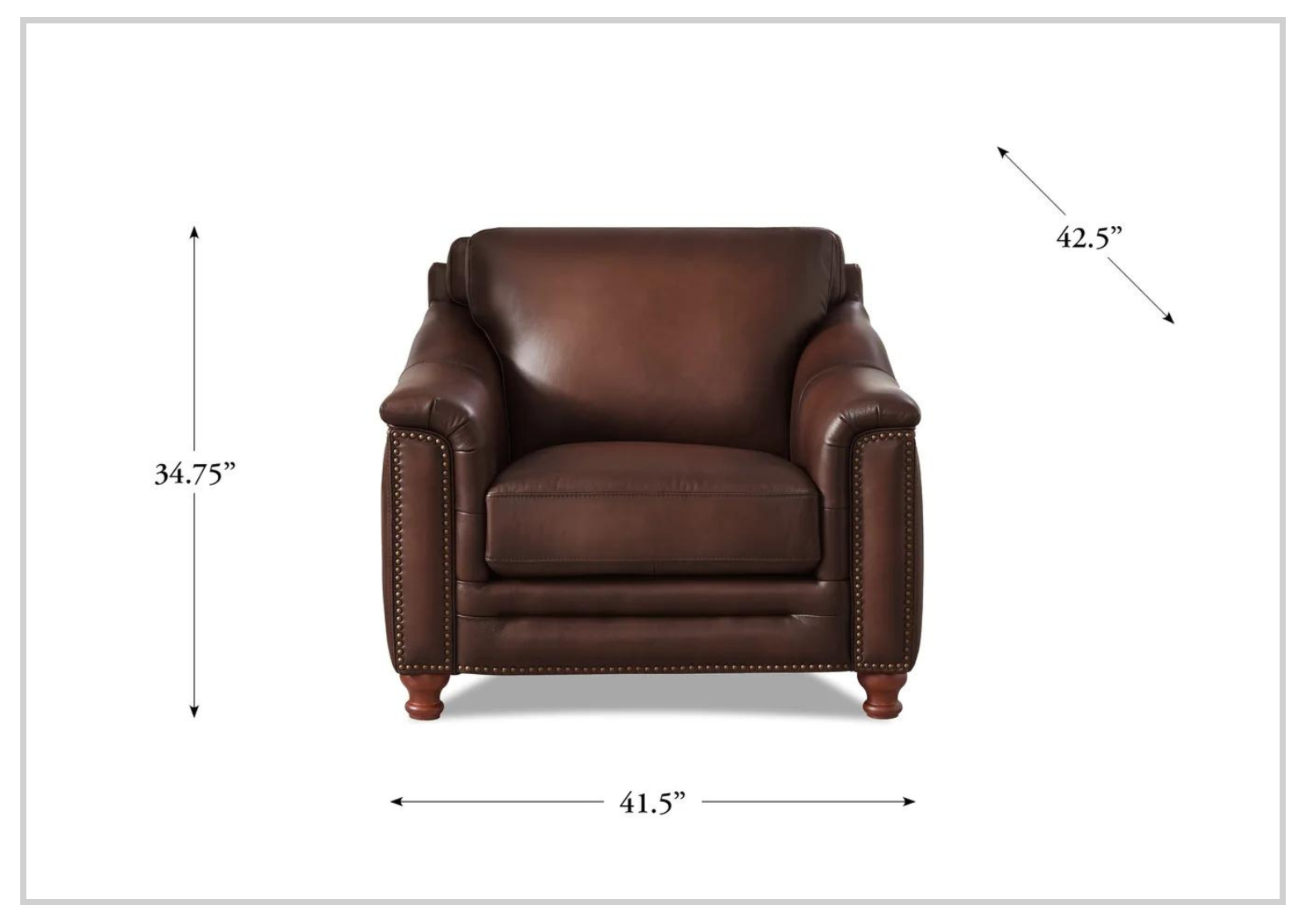 Premium Hydeline Belfast Brown Leather Chair with Nailhead Trim - Luxurious Office & Living Room Seating for Home & Workspace