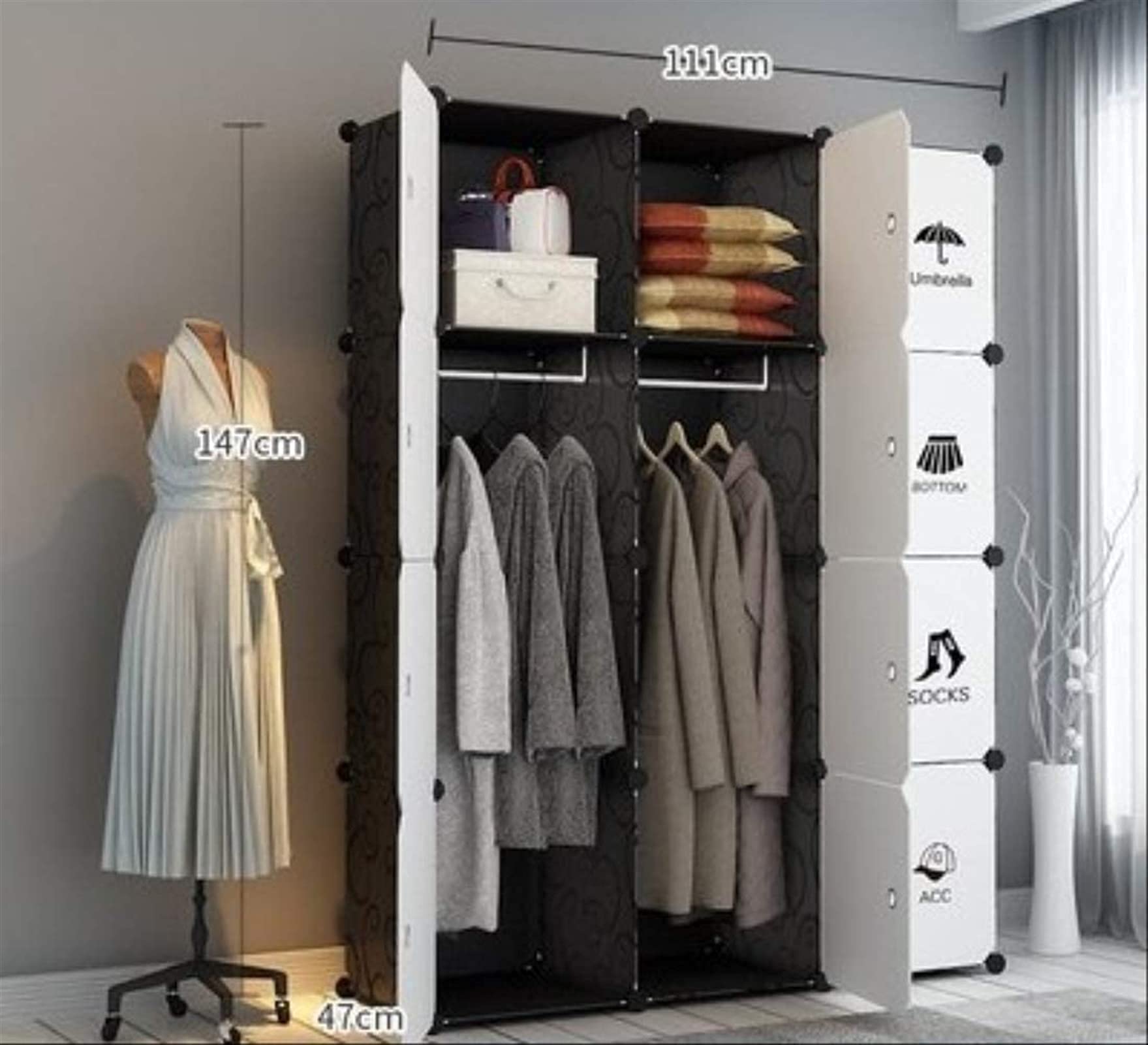 Foldable Portable Storage Cabinet - Dark Khaki Multi-Grid Wardrobe Organizer for Bedroom Closet | Space-Saving Furniture for Small Apartments, Dorm Rooms & Home Organization