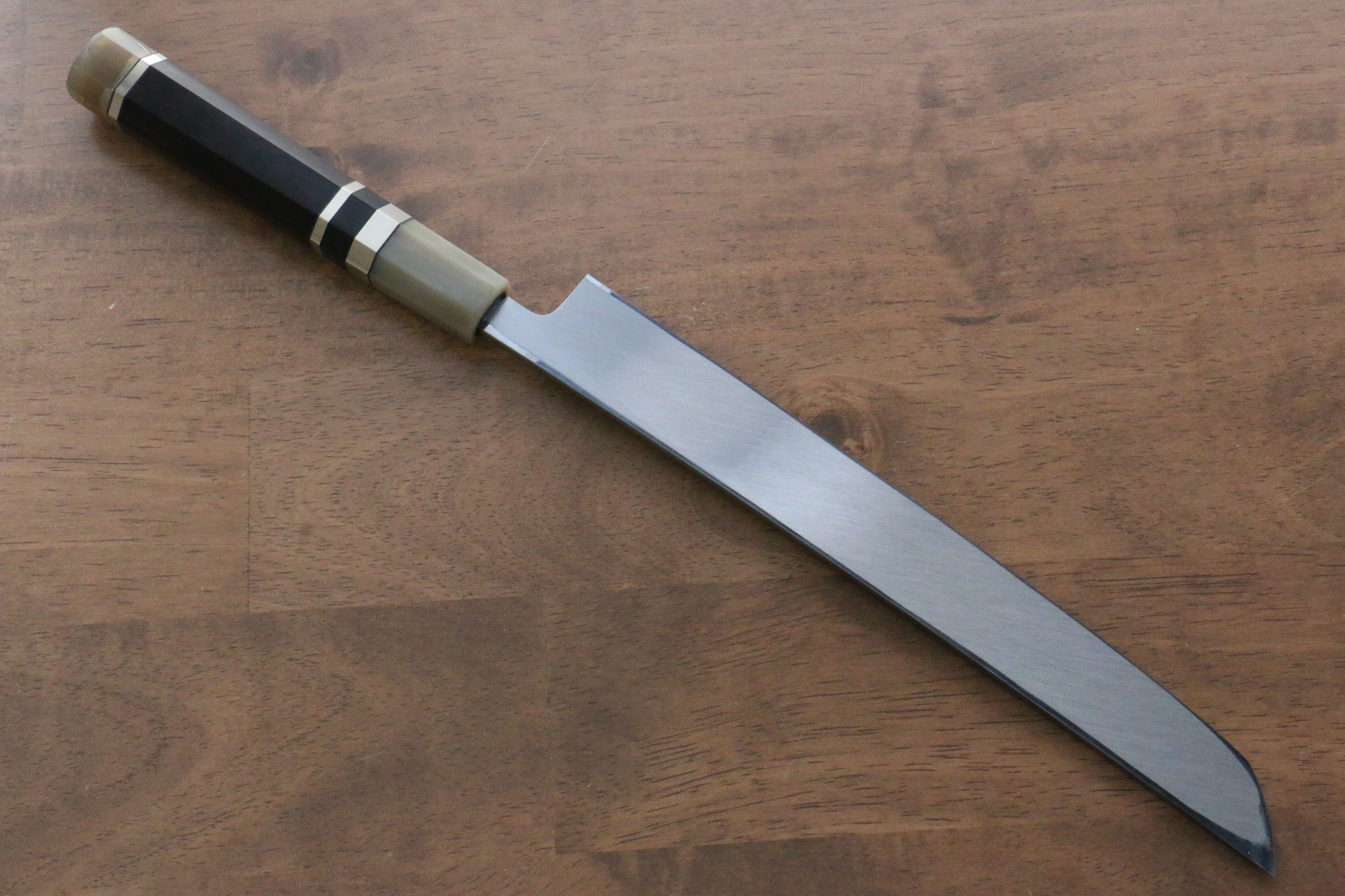 Premium Jikko Shiko White Steel Sakimaru Yanagiba 240mm Japanese Sushi Knife with Ebony Wood Handle & Double Ring - Perfect for Sushi Chefs, Professional Cooking & Home Kitchen Use