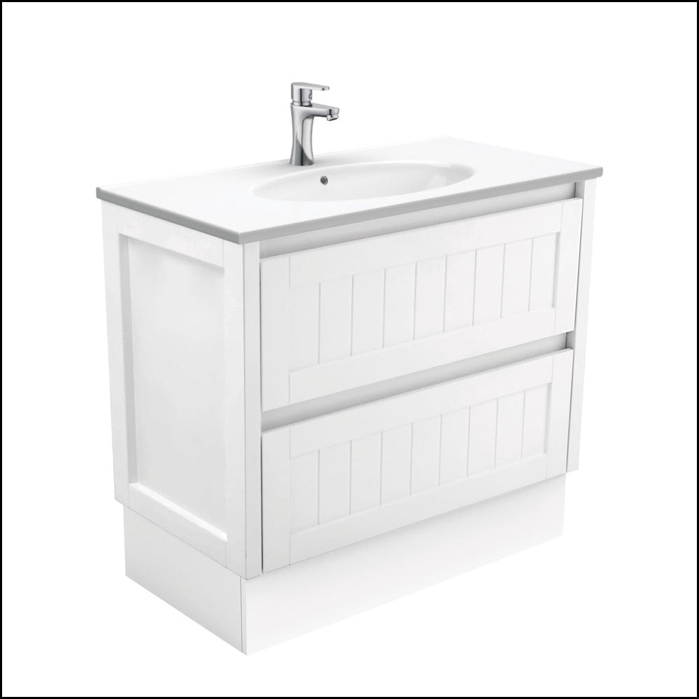 Fienza Rotondo 900mm Bathroom Vanity Unit with Kickboard in Hampton White - Modern Sink Cabinet for Small Bathrooms, Powder Rooms & Guest Suites