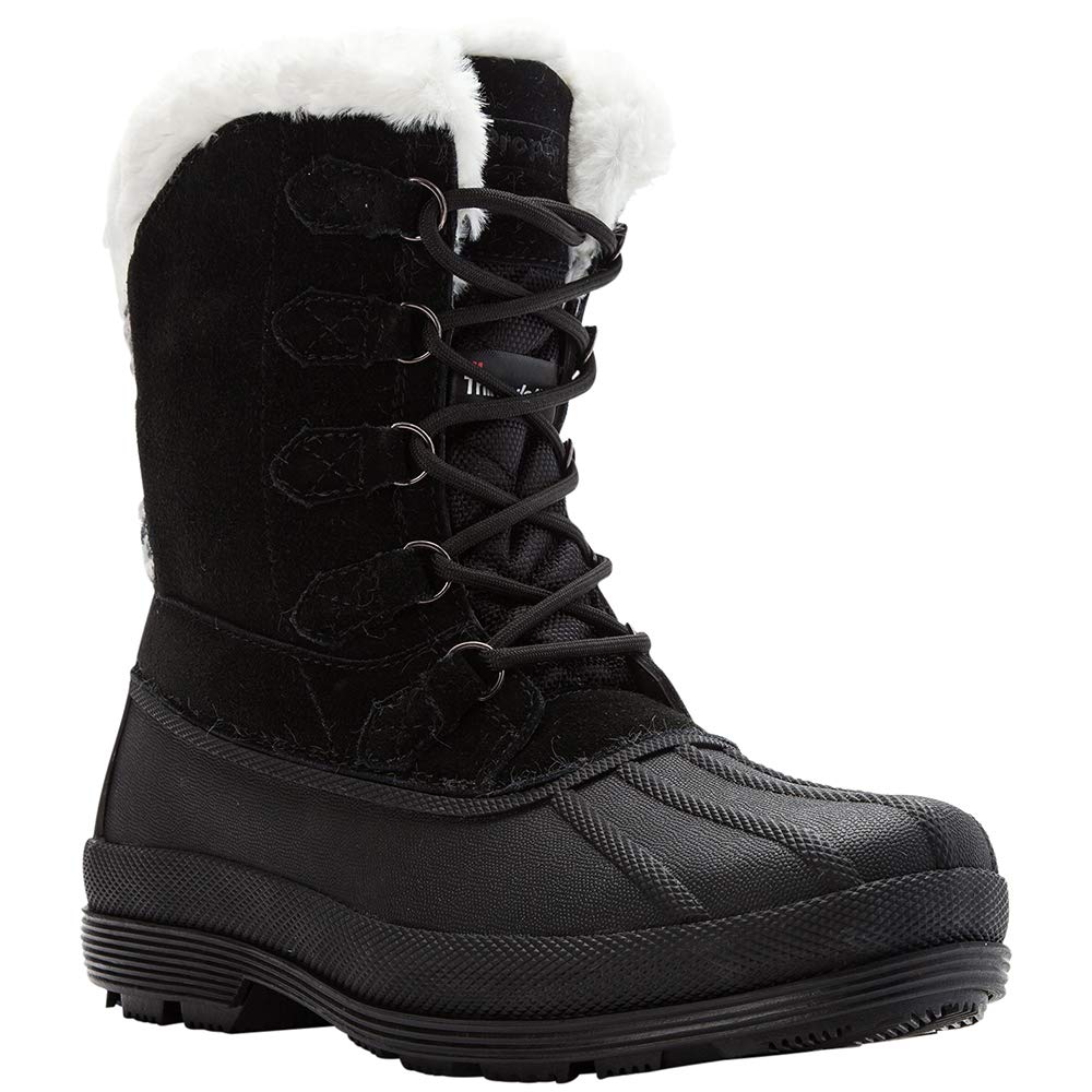 Propet Women's Lumi Tall Lace Duck Casual Boots - Waterproof Mid Calf Winter Boots for Women, Black | Comfortable Slip-Resistant Shoes for Walking, Hiking & Outdoor Activities