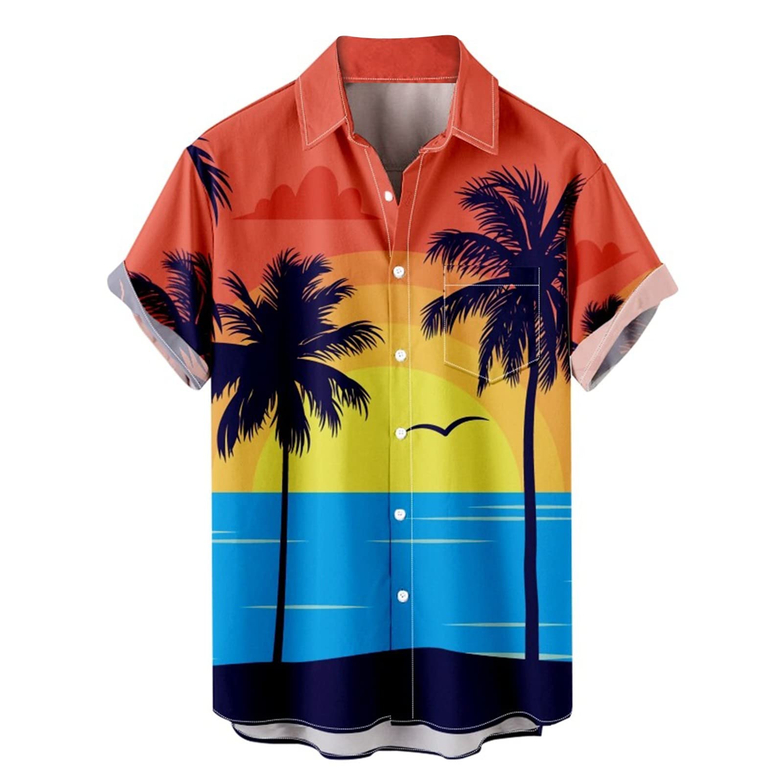 Men's Hawaiian Shirt Short Sleeve Button Down - Tropical Sunset Beach Palm Tree Print Casual Comfortable Shirt for Summer Vacation, Beach Party & Outdoor Activities
