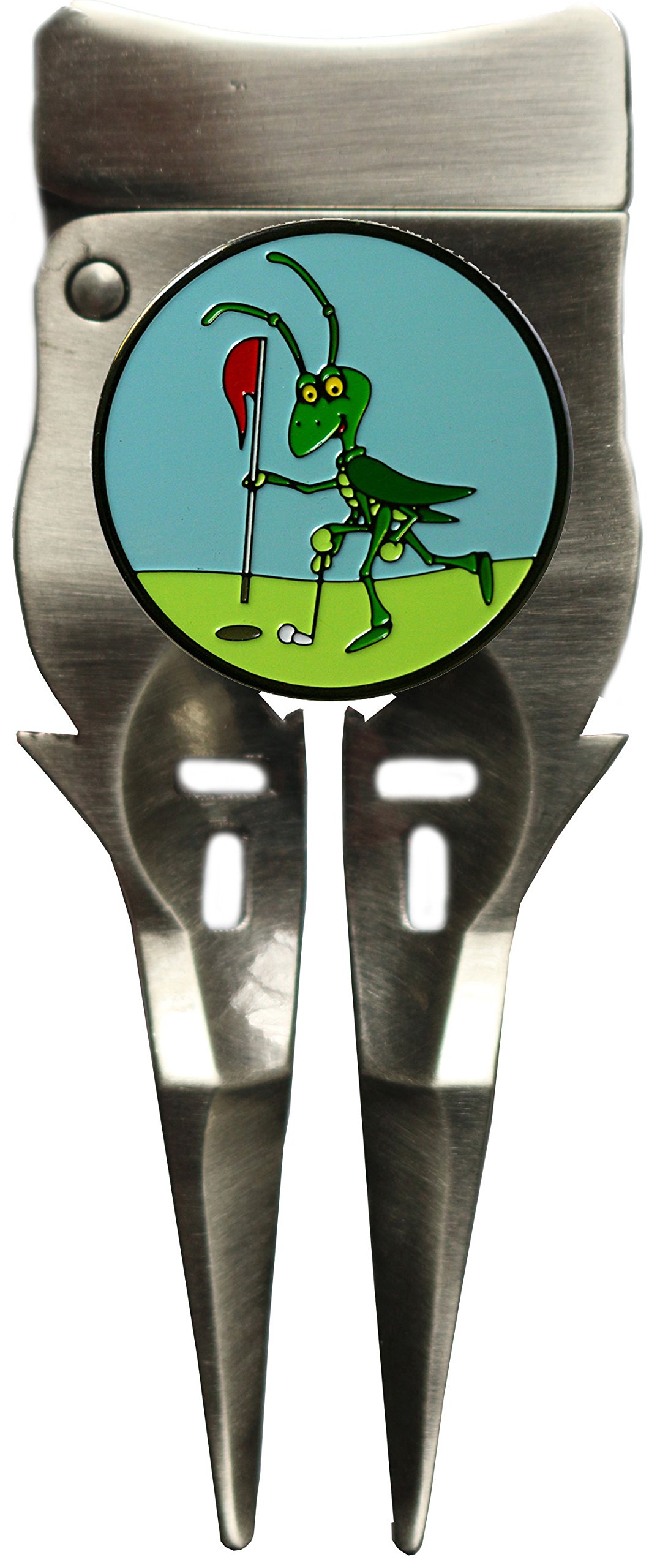 Golf Divot Tool with Brush & Grasshopper Ball Marker - Premium Stainless Steel Golf Accessories for Repairing Greens & Marking Balls | Perfect Golf Gifts for Men & Women | Use on Golf Course, Driving Range & Practice Greens
