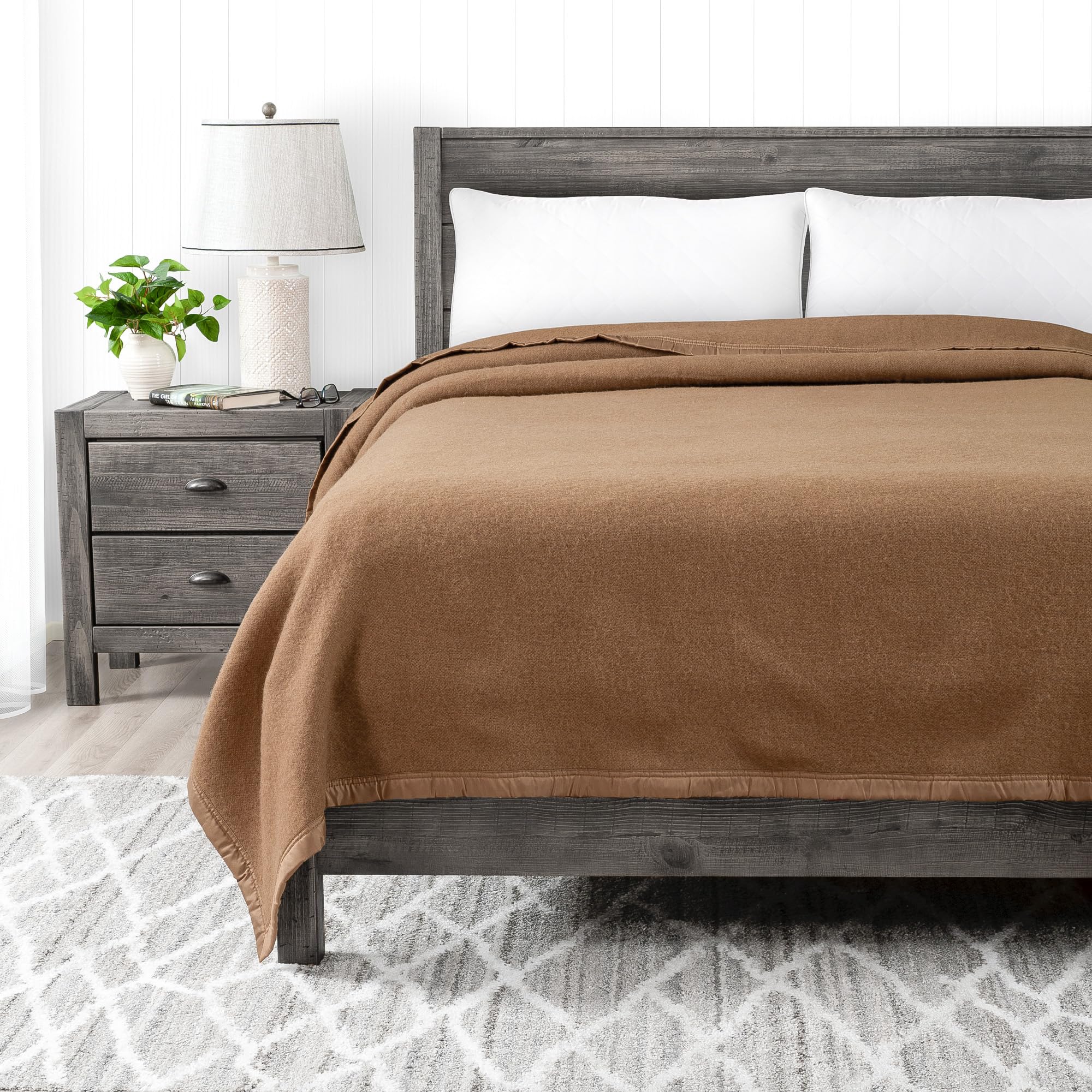 Premium 400GSM 100% Virgin Wool Blanket - Medium/Heavy Weight, Machine Washable, Camel Color, Twin Size - Ideal for Cozy Bedding, Sofa Throws & Winter Warmth