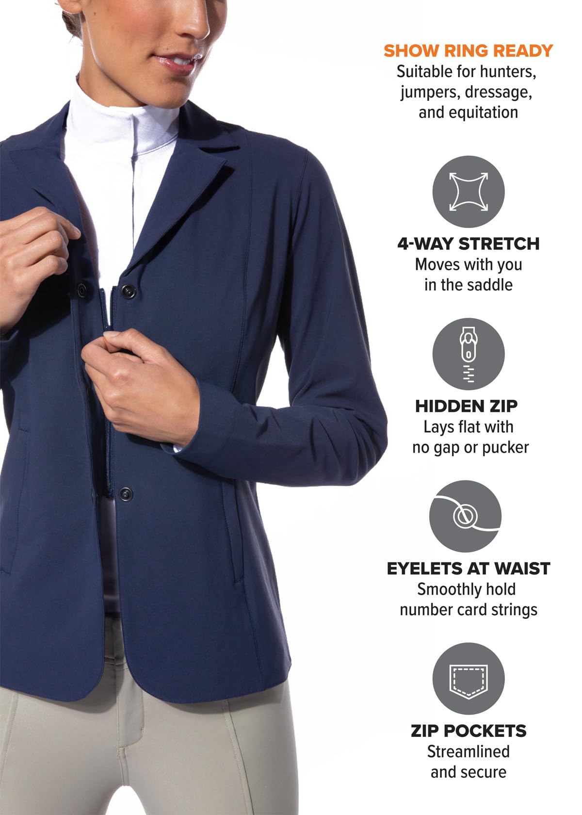 Kerrits Women's Equestrian Stretch Competitor Coat – Lightweight 4-Snap English Horse Show Jacket for Riding & Competition | Machine Washable | Perfect for Dressage, Show Jumping & Equestrian Events