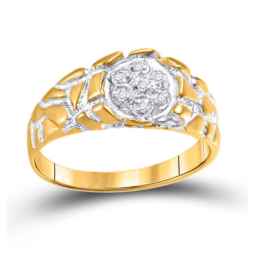 10kt Yellow Gold Men's Round Diamond Cluster Nugget Band Ring - 1/20 Cttw - Perfect for Weddings, Anniversaries & Special Occasions