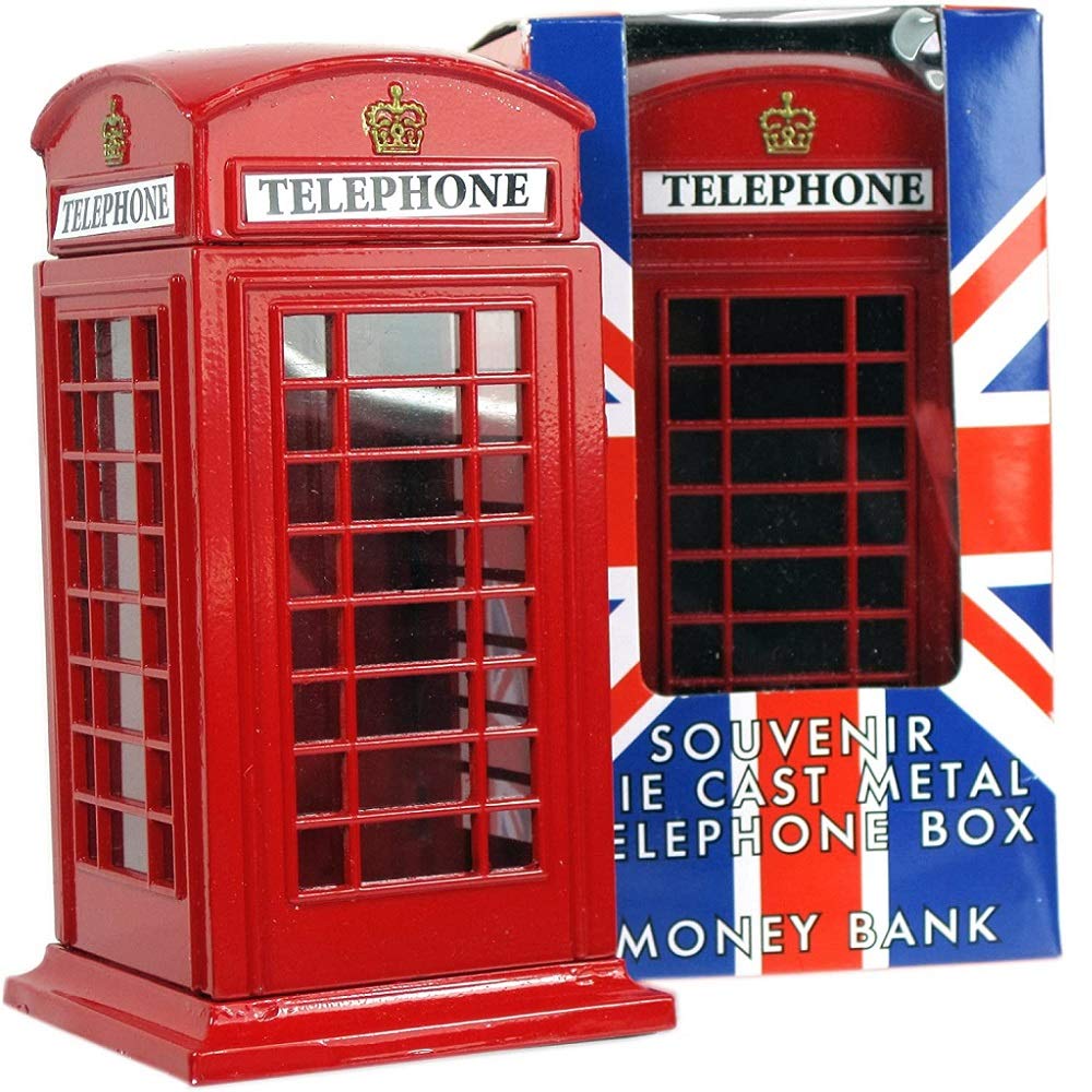 Vintage Red Telephone Box Medium Die Cast Money Bank - Perfect for Coin Collection, Home Decor, and Gift Giving