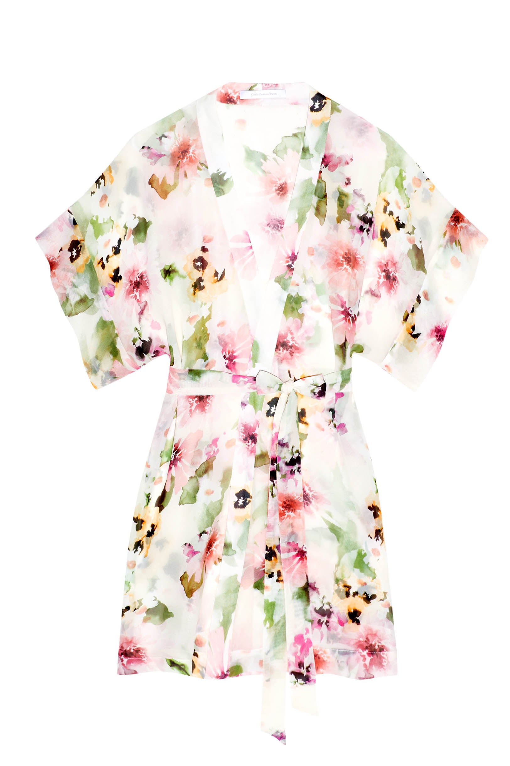 Watercolor Dreams Floral Print Silk Chiffon Kimono Robe - Lightweight Summer Cover Up for Women, Beach Wedding Bridesmaid Gift, Boho Loungewear