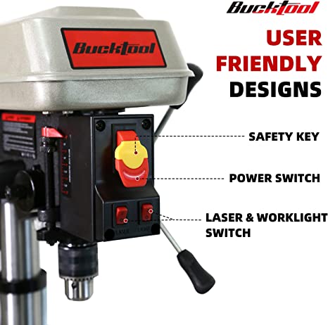 BUCKTOOL 10 Inch 6.2 Amp 3/4 HP Benchtop Drill Press - 5-Speed Adjustable Bench Drill Machine with LED Work Light for Woodworking, Metalworking & DIY Projects