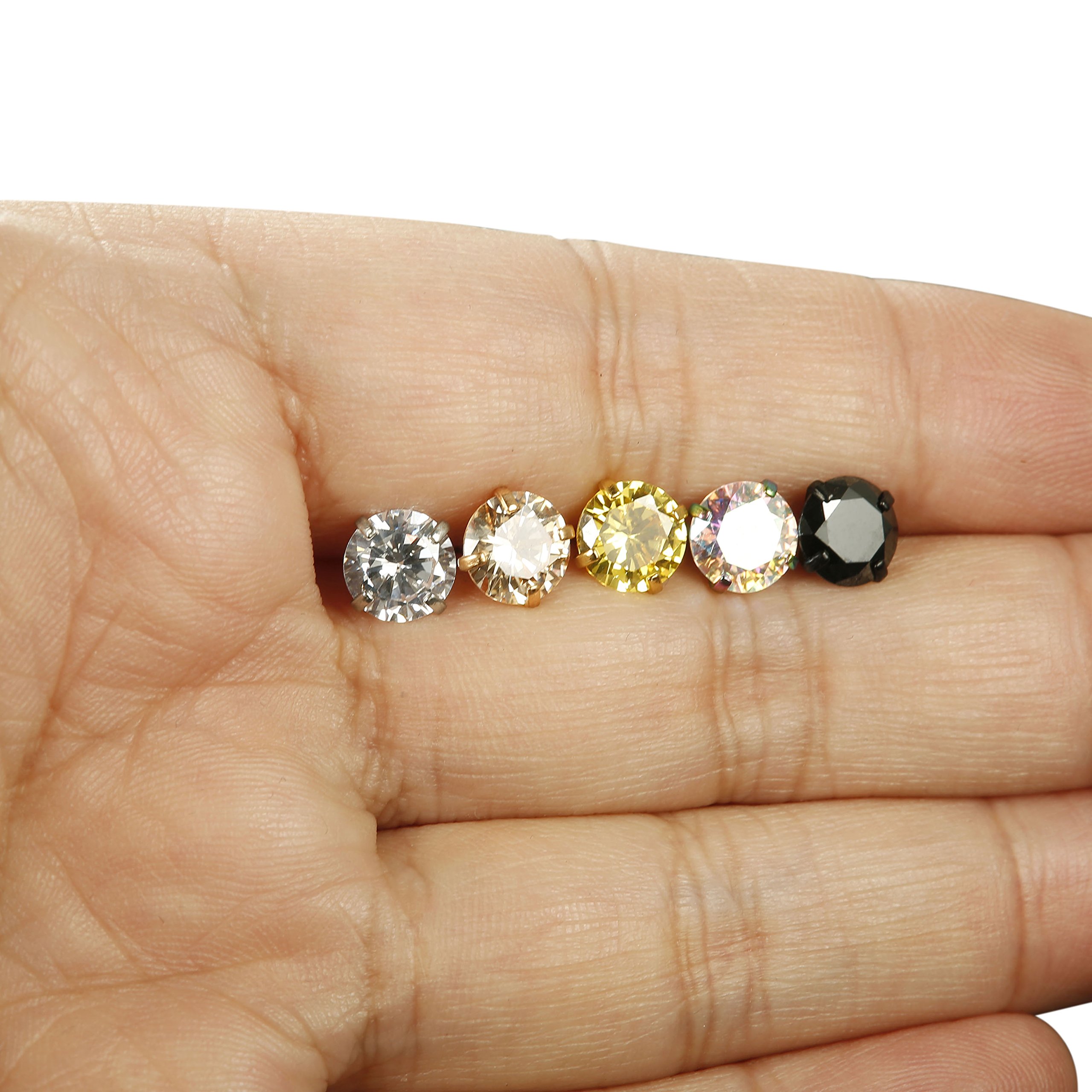 LOYALLOOK 5 Pairs Stainless Steel Cubic Zirconia Stud Earrings for Women - Hypoallergenic, 4-8mm, 5 Color Options - Perfect for Everyday Wear, Parties & Gift Giving