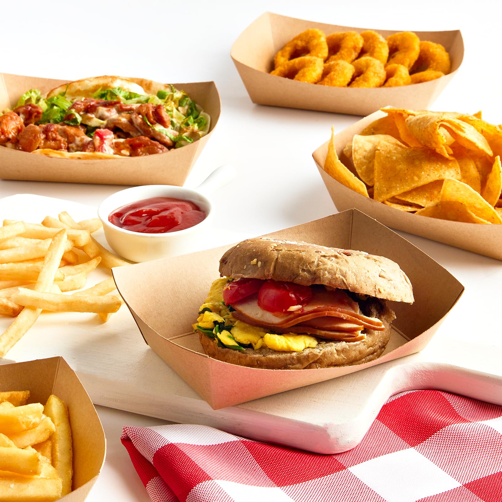 2 Lb Disposable Paper Food Trays - 100 Pack Brown Nacho Serving Boats for Party Snacks, Hot Dogs, Tacos & Fries | Eco-Friendly Takeout Containers for Restaurants, Catering & Picnics