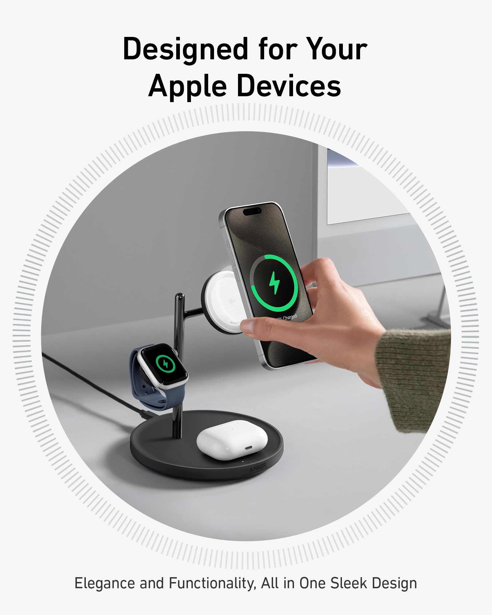 Anker MagGo 3-in-1 Wireless Charging Station - Qi2 Certified 15W Fast Charger | Magsafe Compatible for iPhone 16/15/14/13/12 | Apple Watch & AirPods Charger | Perfect for Office Desk, Nightstand & Travel Accessory
