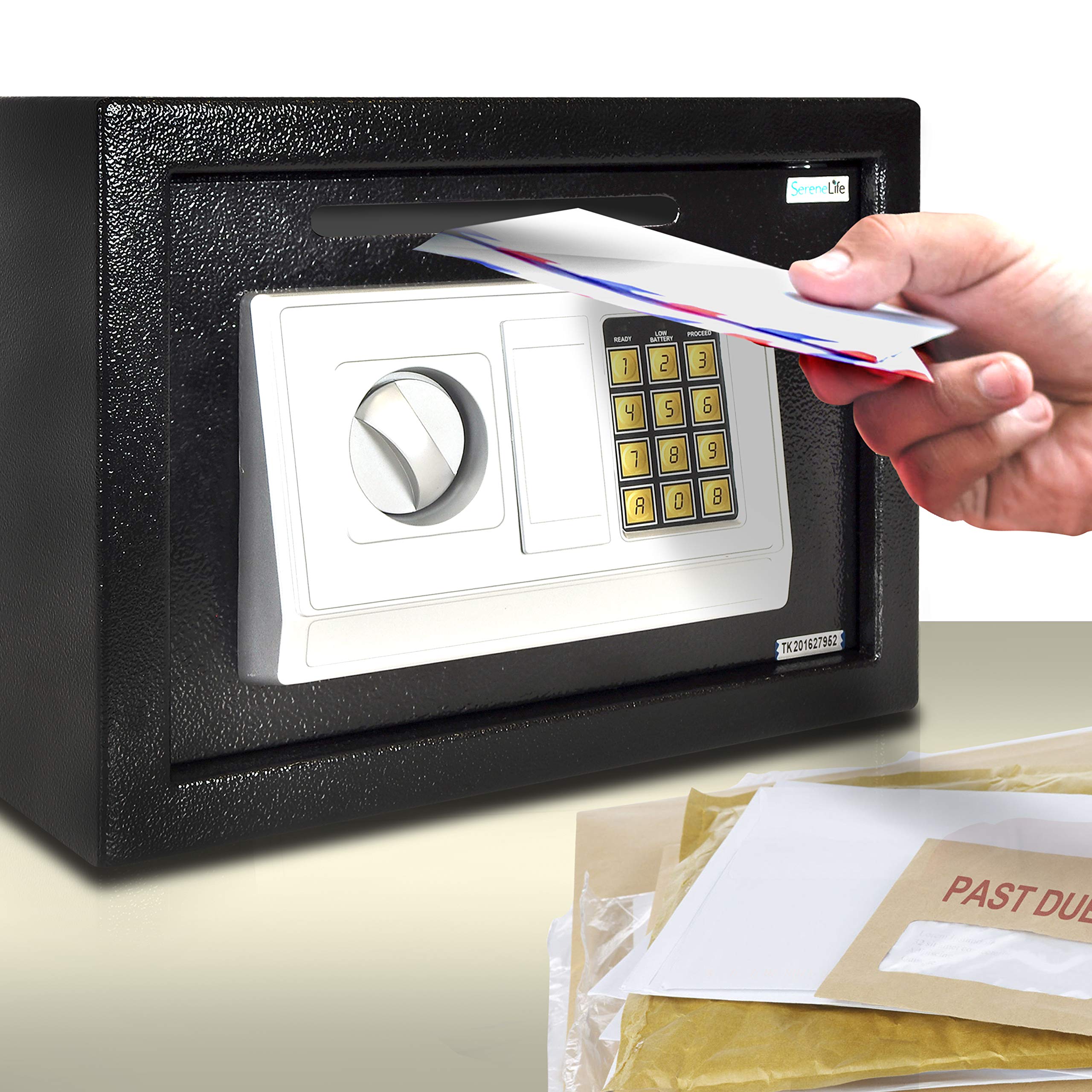 Serenelife Digital Steel Safe Box - Front Loading Cash Drop Vault with 2 Keys | Secure Security Cabinet for Money, Jewelry & Documents | 13.8 x 9.8 x 9.8 Inches | Ideal for Home, Office & Hotel Use | Fireproof & Theft Protection Safe