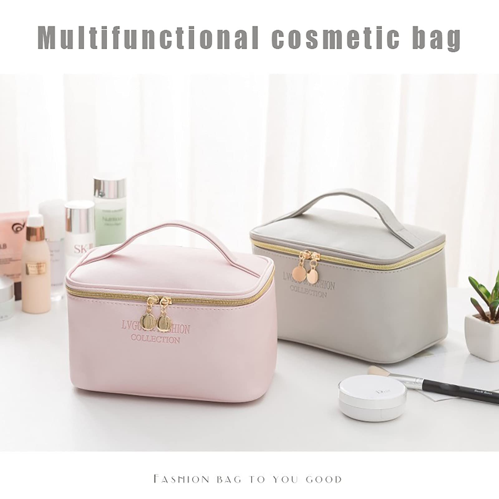 Mllkcao Large Waterproof Makeup Bag for Women - Travel Cosmetic Organizer with Multiple Pockets, Pink Makeup Pouch for Ladies & Girls - Perfect for Travel, Gym, and Daily Beauty Essentials Storage