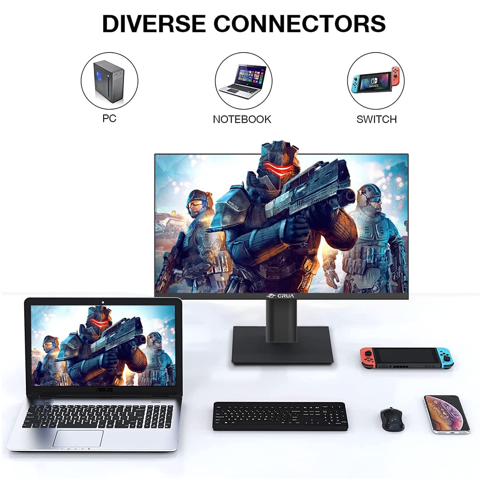 CRUA 27 Inch Gaming Monitor 144Hz/165Hz, Full HD 1080P Frameless PC Monitor, 1ms GTG Response, AMD FreeSync, 100% sRGB, Eye Care Technology, HDMI & DP Ports - Perfect for Esports, FPS Gaming & Home Office Setup