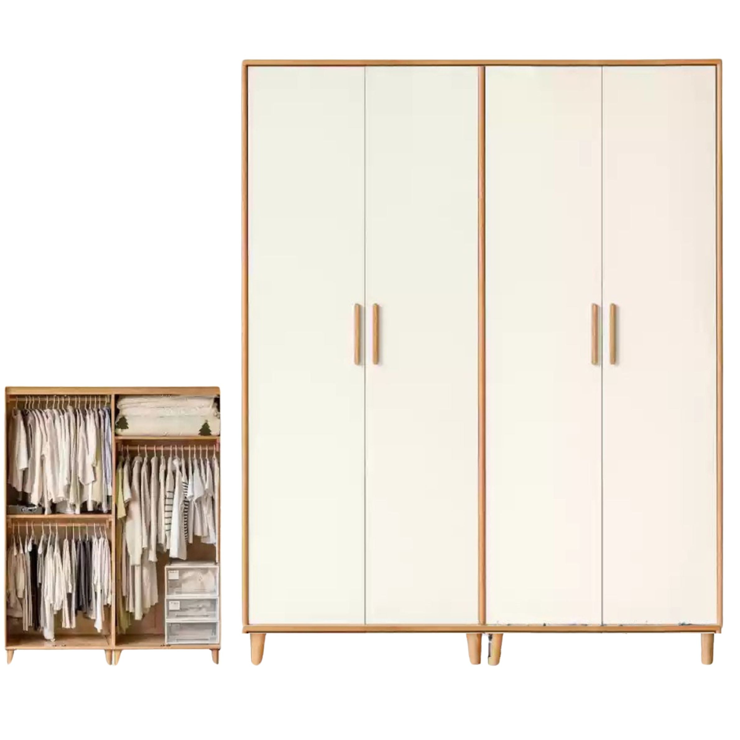 61.4x22x78.7 inch /156x56x200сm / White Color Natural Wood Color/ Wardrobe Hanging clothes