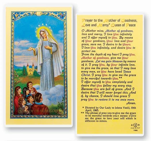 Our Lady of Medjugorje Laminated Catholic Prayer Cards - Pack of 25 Holy Cards with Prayer on Back for Devotion, Rosary & Religious Gifts | Perfect for Prayer Groups, First Communion & Faith-Based Events