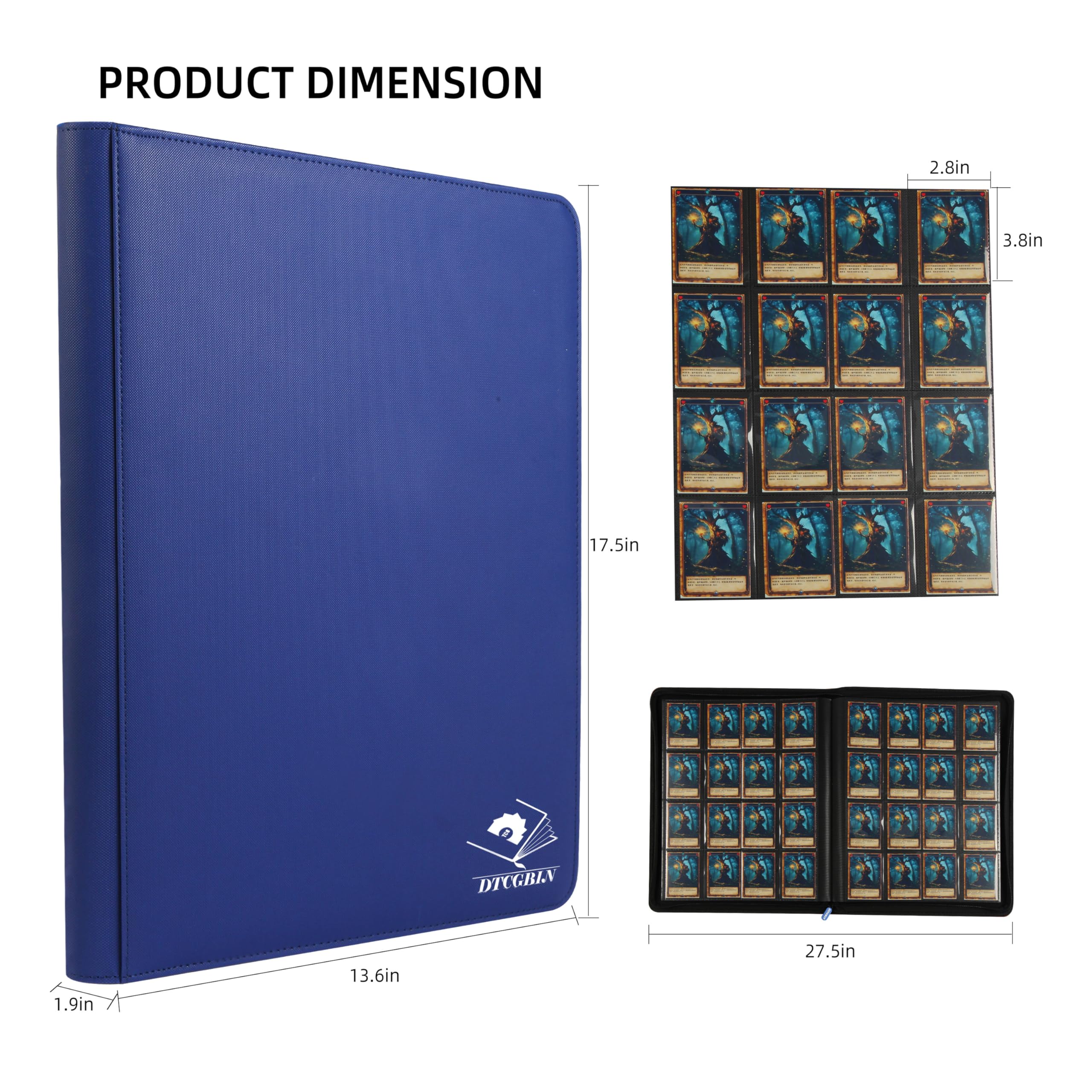 Premium Pokemon Card Binder - Holds 1000+ Trading Cards, 16-Pocket Ringless Side Loading Design with Zipper, Durable TCG Album Folder (Blue) - Perfect for Collectors, Tournaments & Card Storage