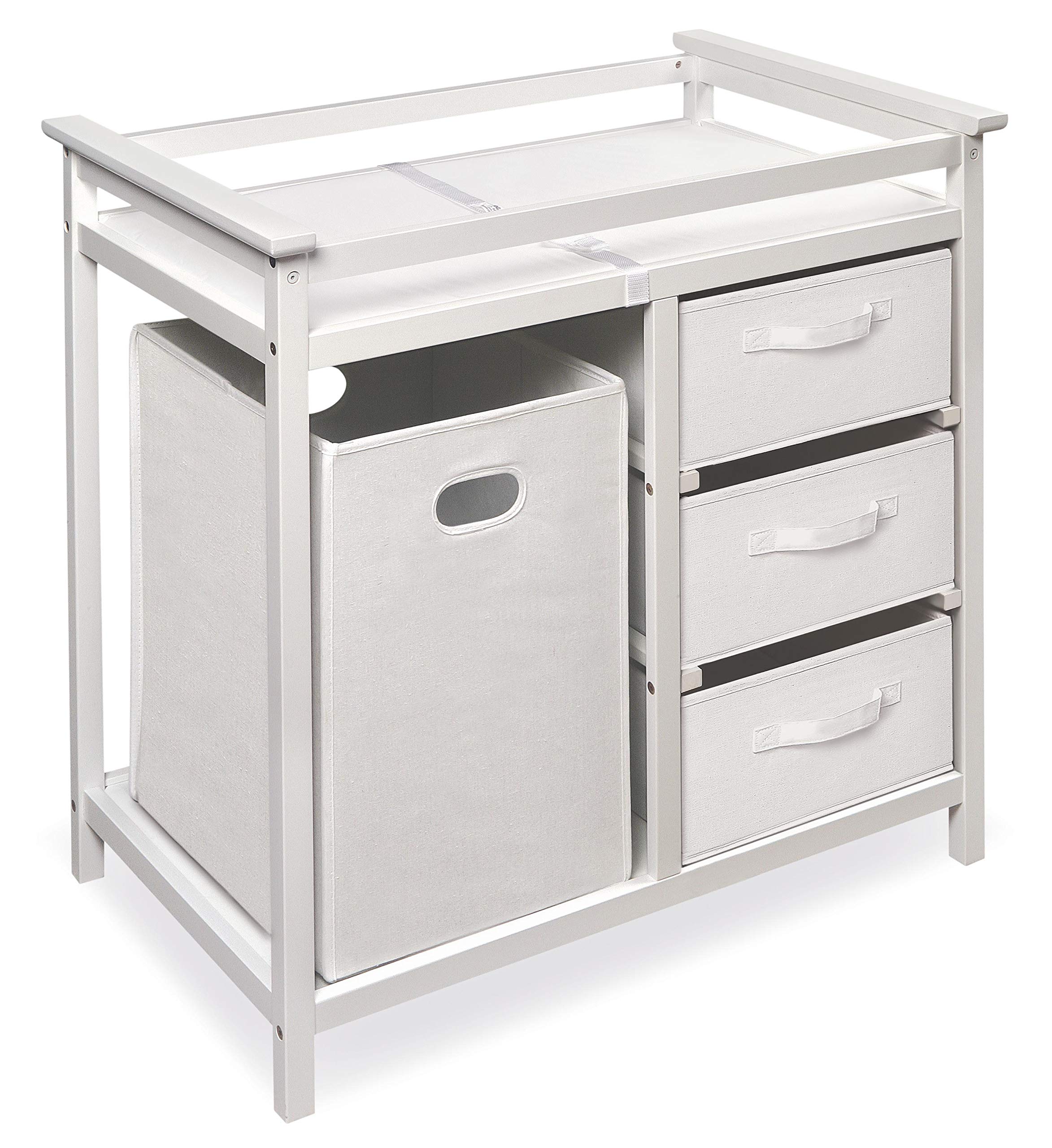 Modern Baby Changing Table with Laundry Hamper & 3 Storage Drawers - White Nursery Organizer for Diaper Changing Station | Perfect for Newborn Care & Nursery Organization