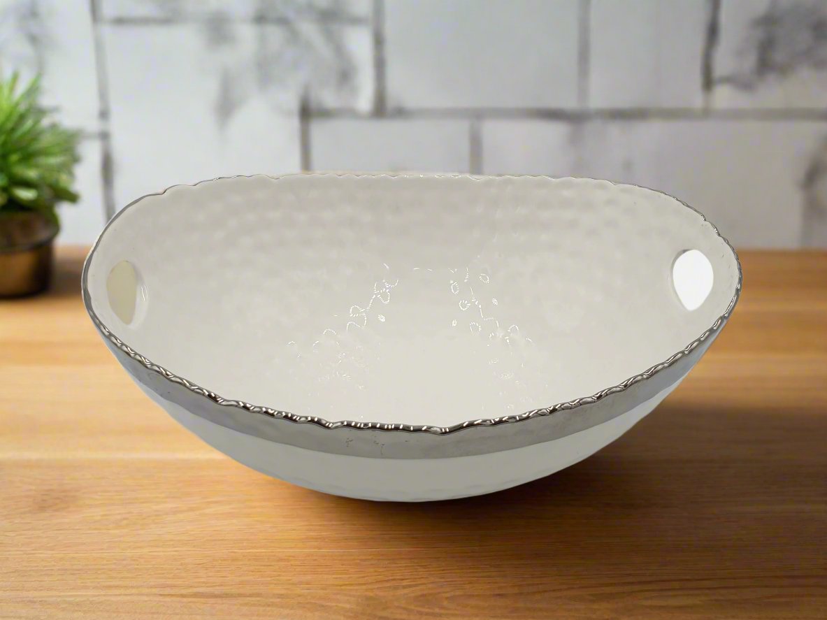 11.5x4.5 Inch Silver Rimmed Oval Serving Bowl - Set of 16 - Perfect for Parties, Catering & Restaurant Use