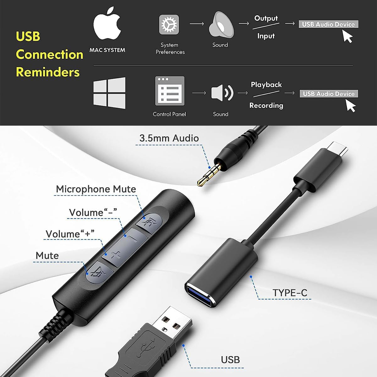 USB Headset with Noise-Canceling Microphone for Work & Online Classes - In-Line Volume Control, Comfortable Computer Headphones for Home Office, Zoom, Skype, Webinars & Gaming
